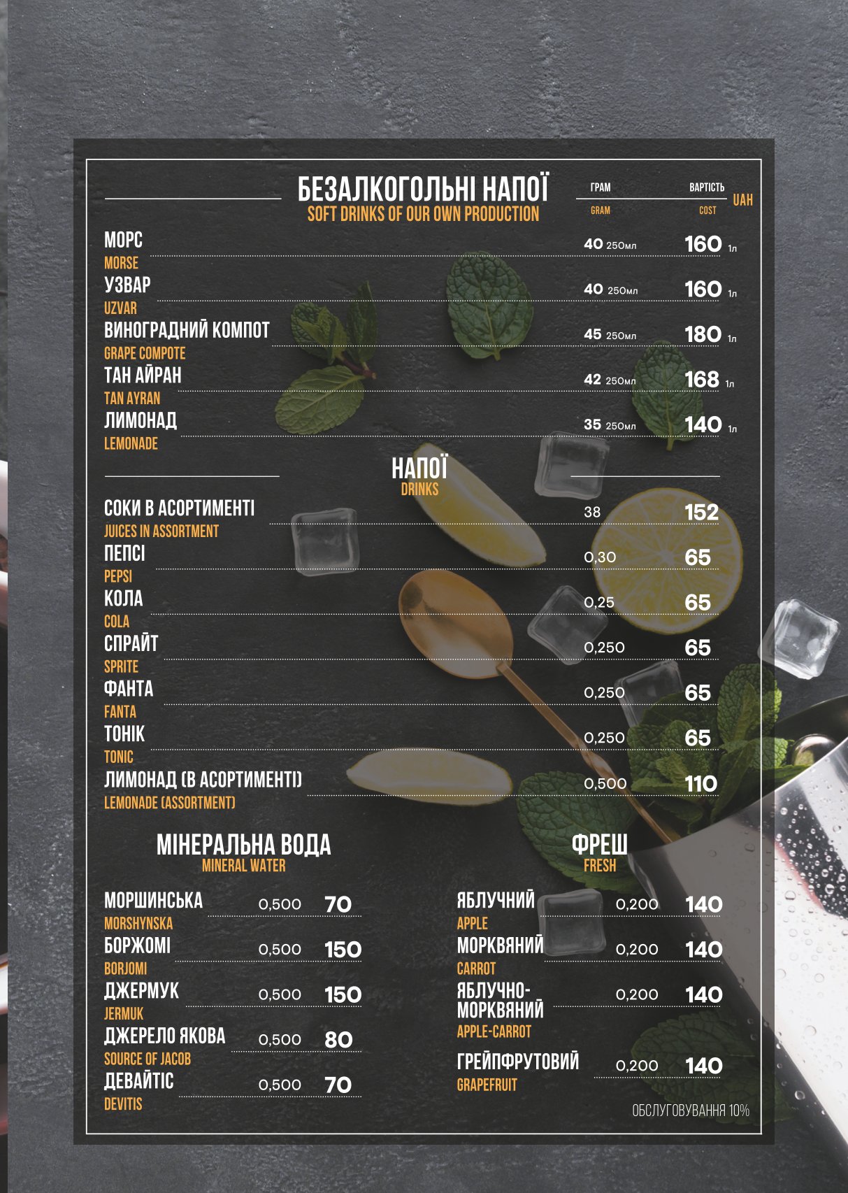 Kozatsʹki Zabavy menu 3