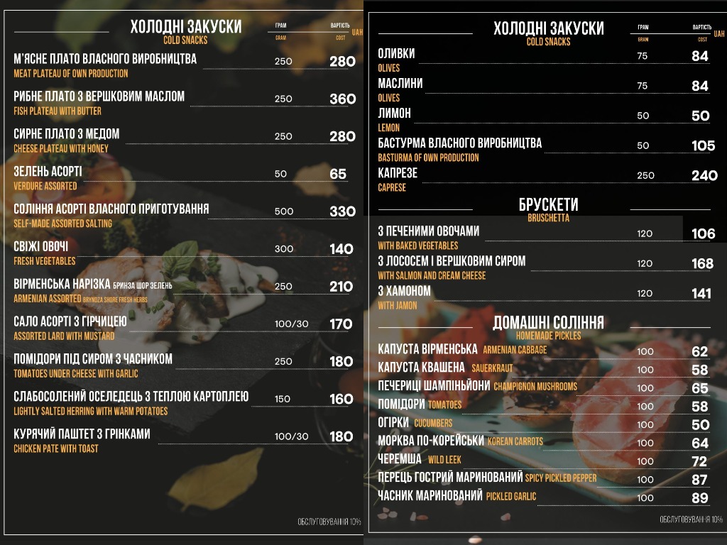 Kozatsʹki Zabavy menu 5