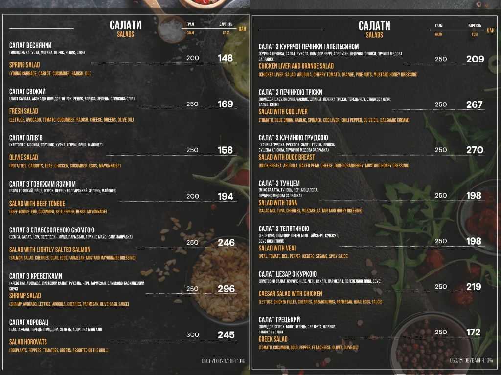 Kozatsʹki Zabavy menu 6