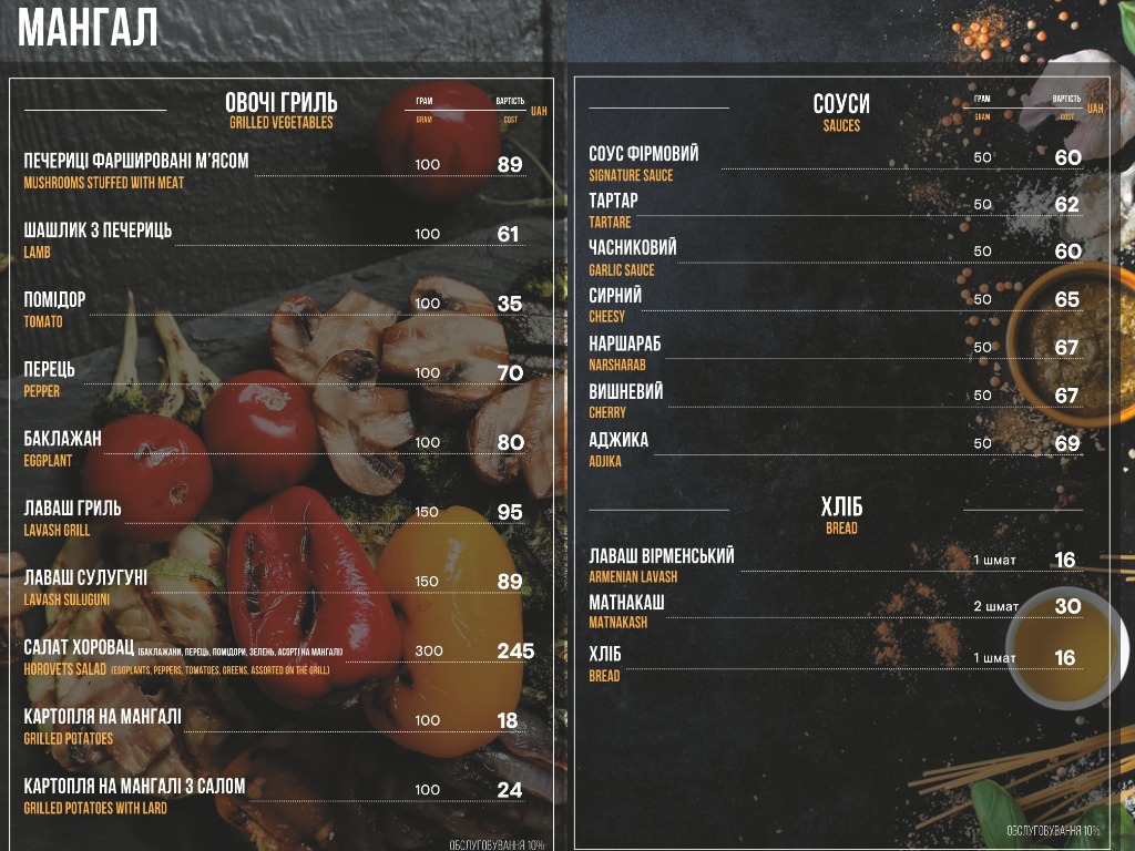 Kozatsʹki Zabavy menu 8
