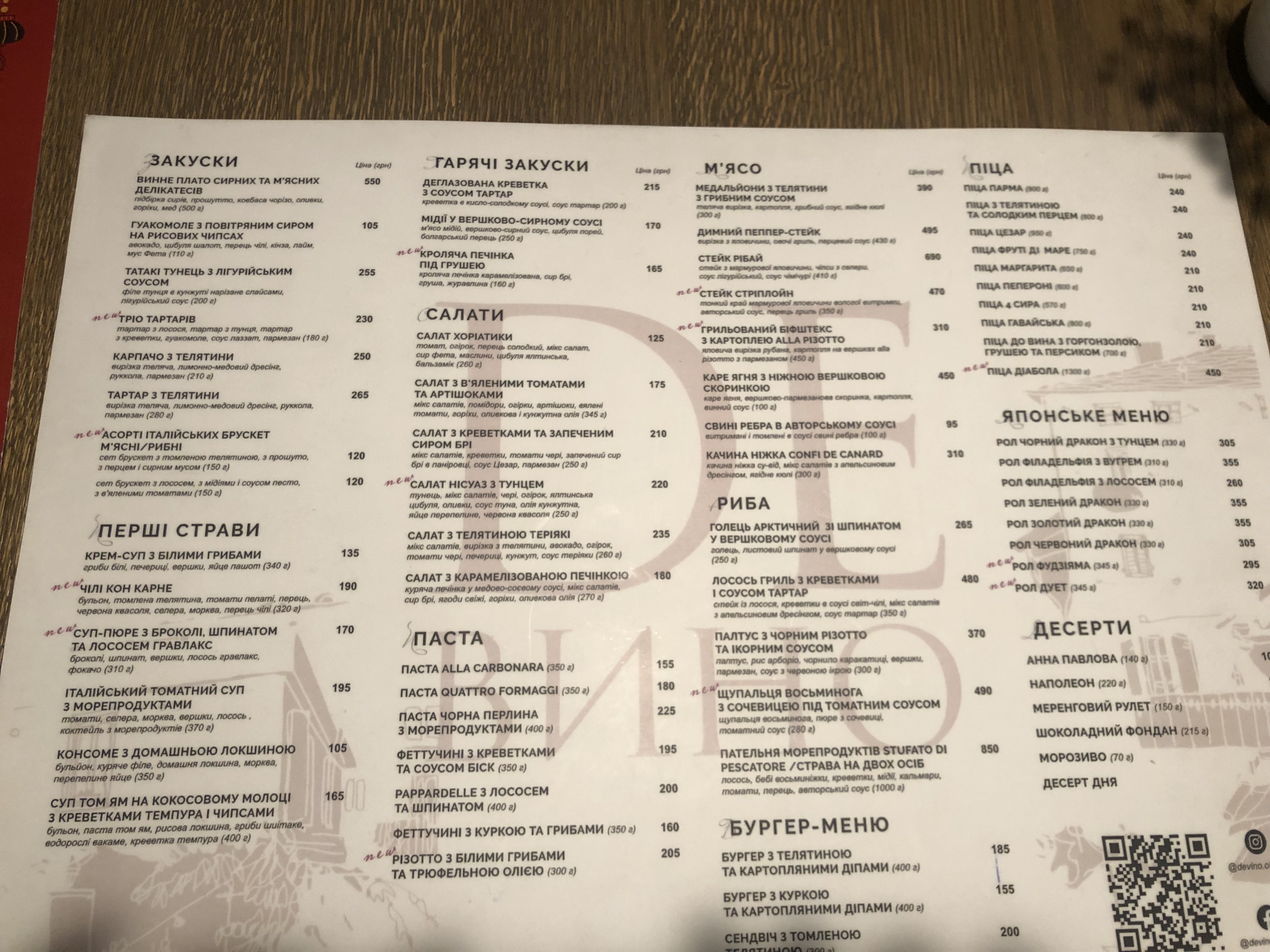 De Вино menu 1