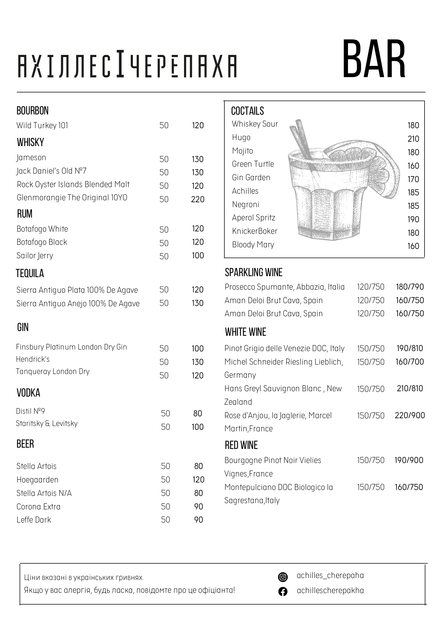 Akhilles I Cherepakha menu 3