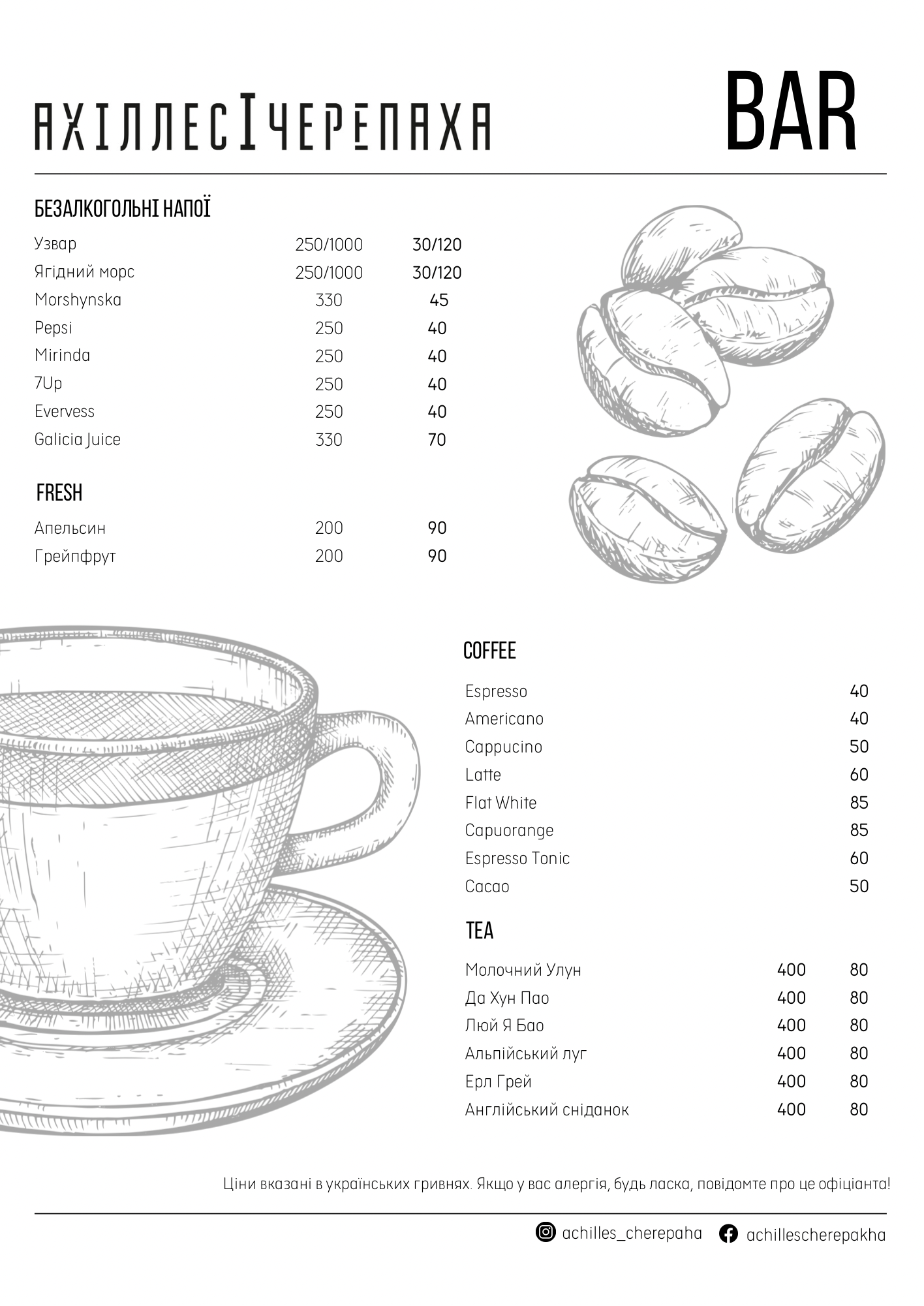 Akhilles I Cherepakha menu 4