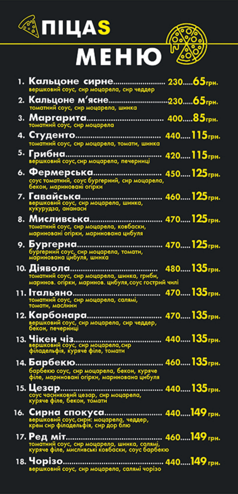 ПіцаS menu 1