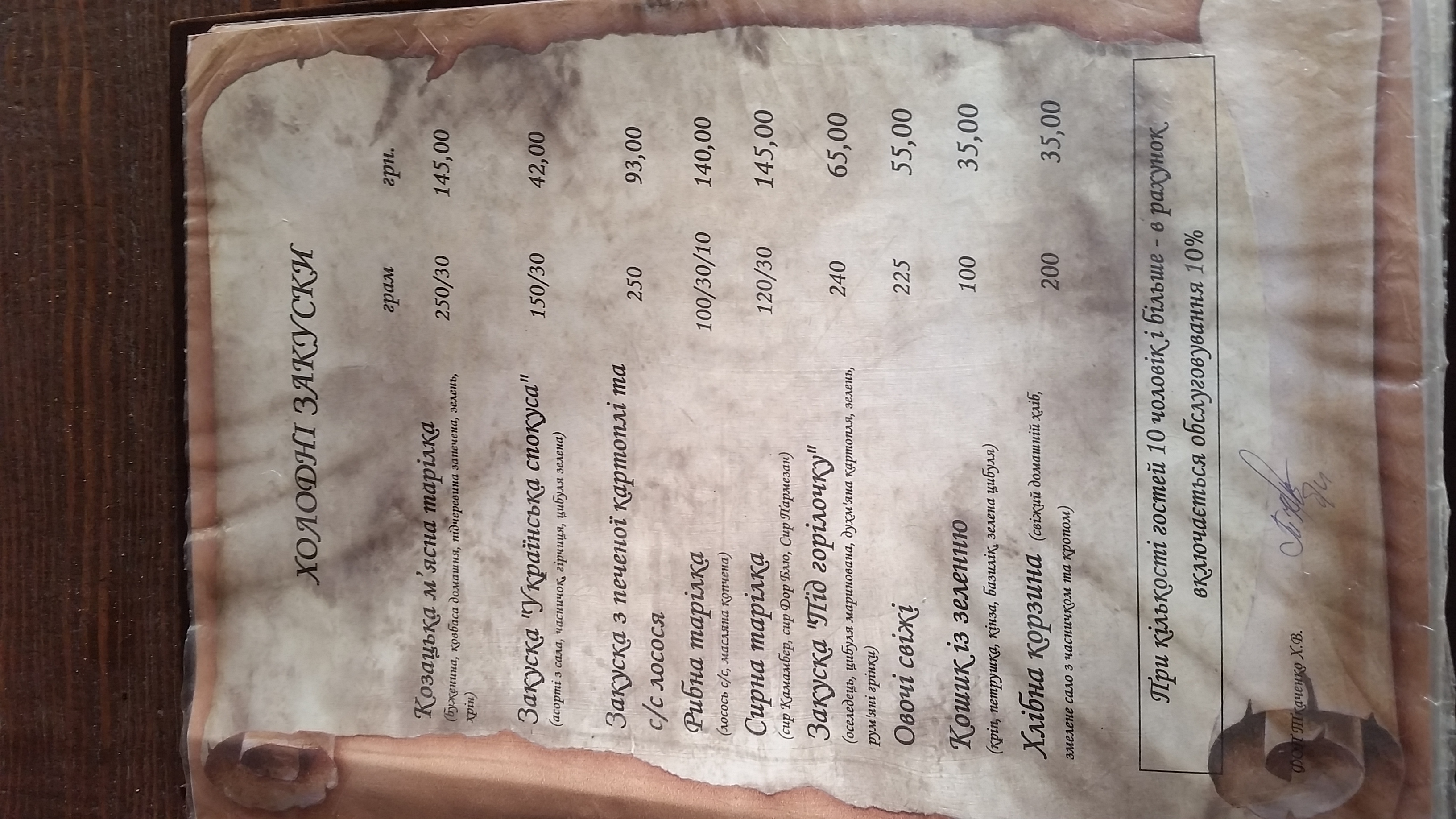 Charivna Taistra menu 5