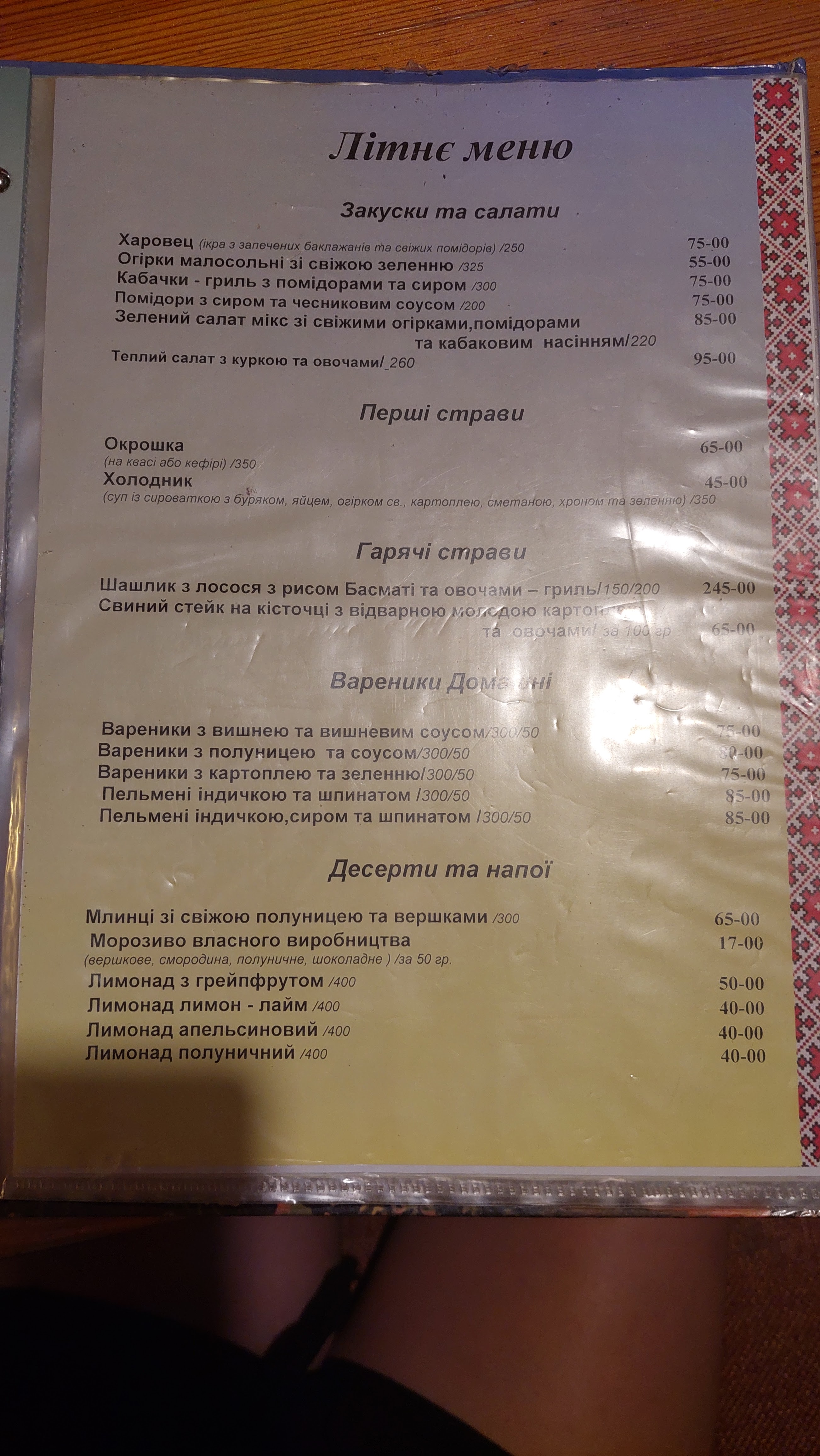 Varenyky menu 12