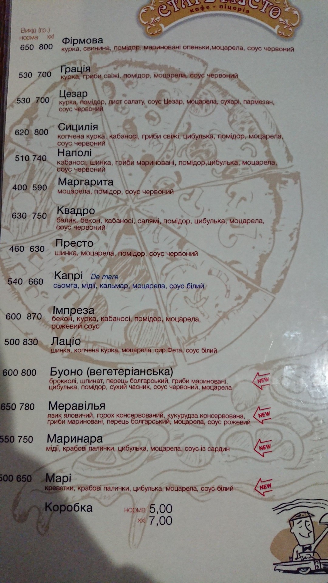 The old Town menu 10