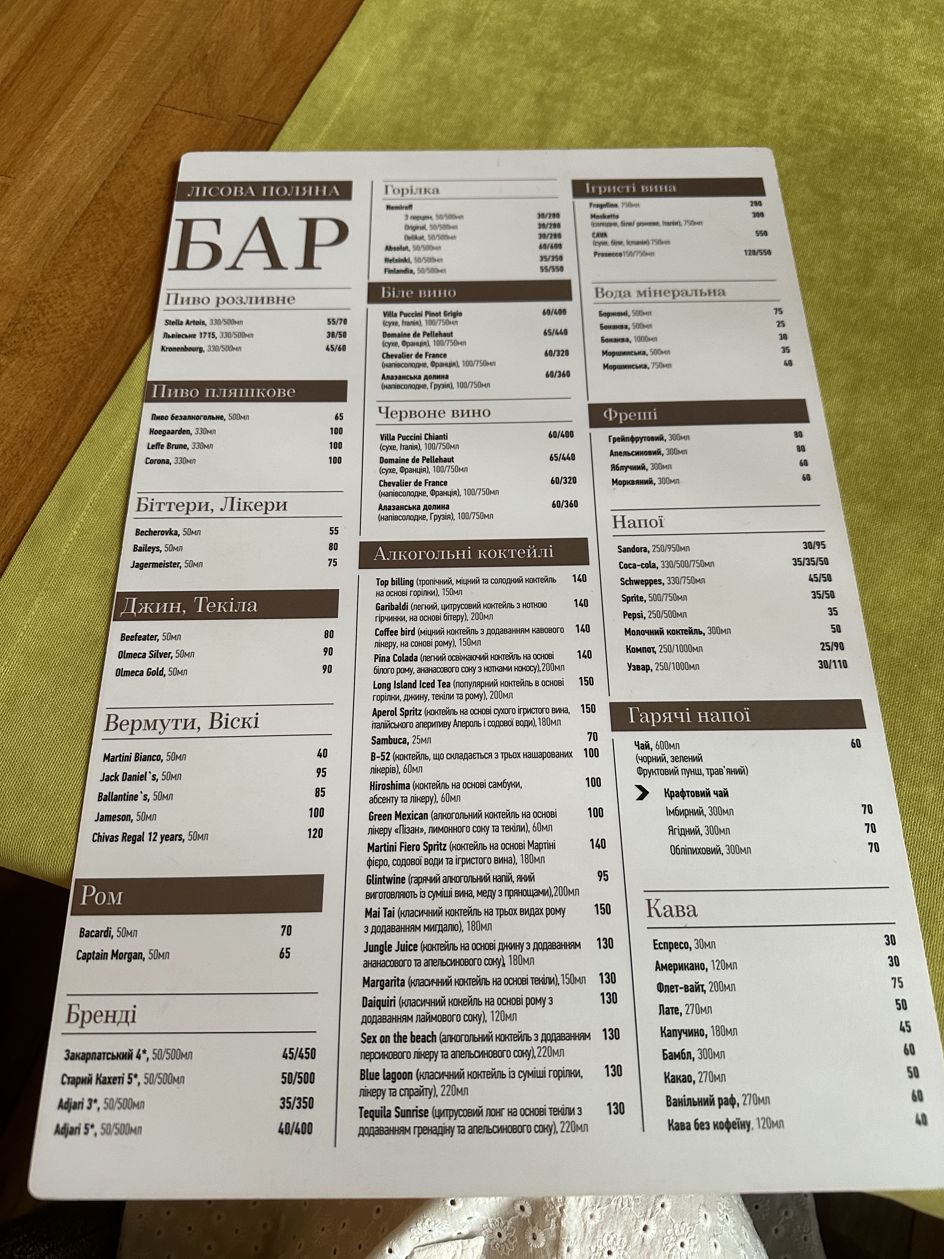 Lisova Polyana Kafe menu 2