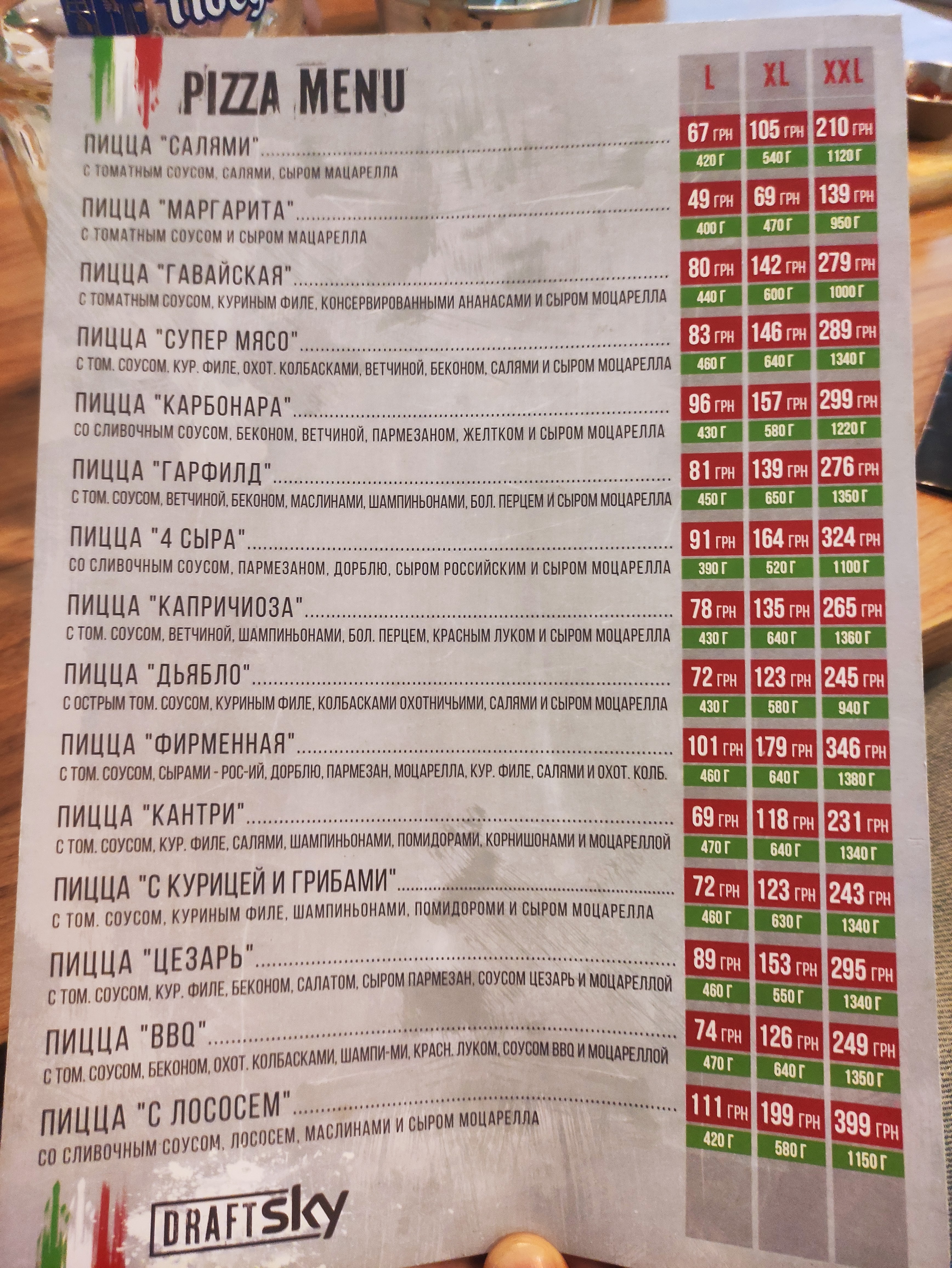 Sky Gastrobar menu 1
