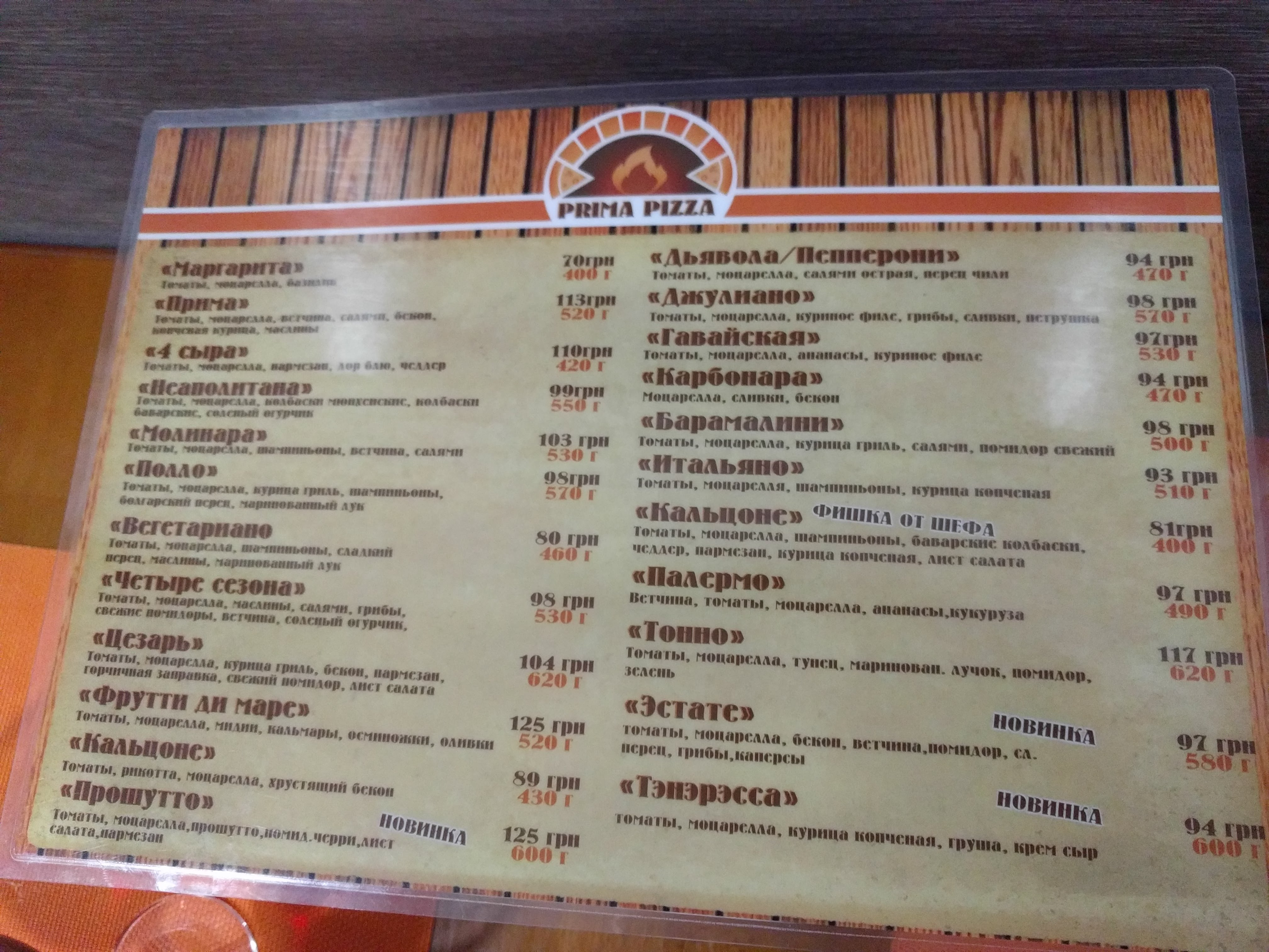 Prima Pizza menu 5
