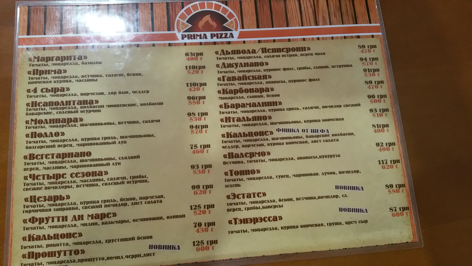 Prima Pizza menu 7