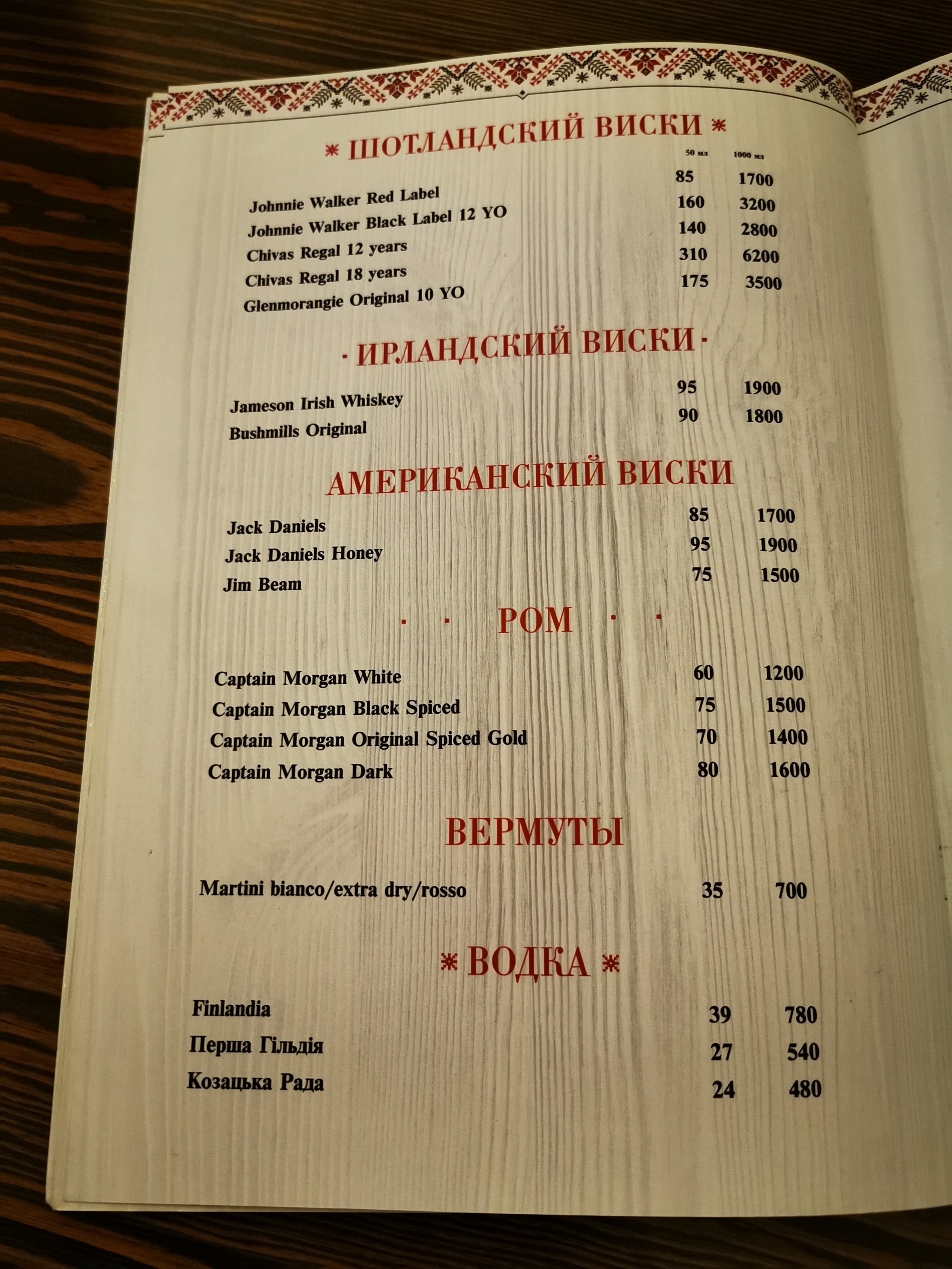 Vodogray Hotel menu 2