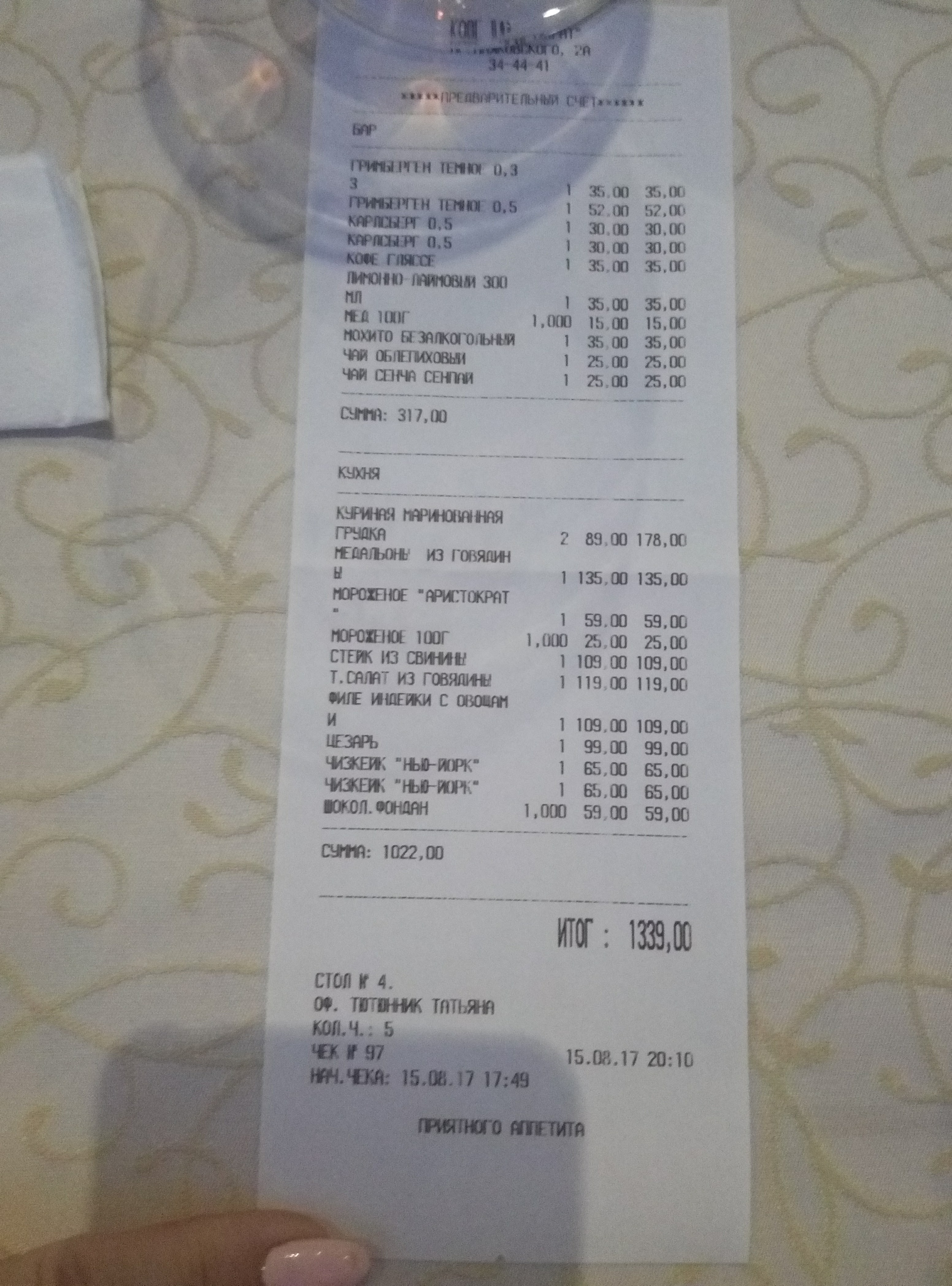 Aristocrate menu 2