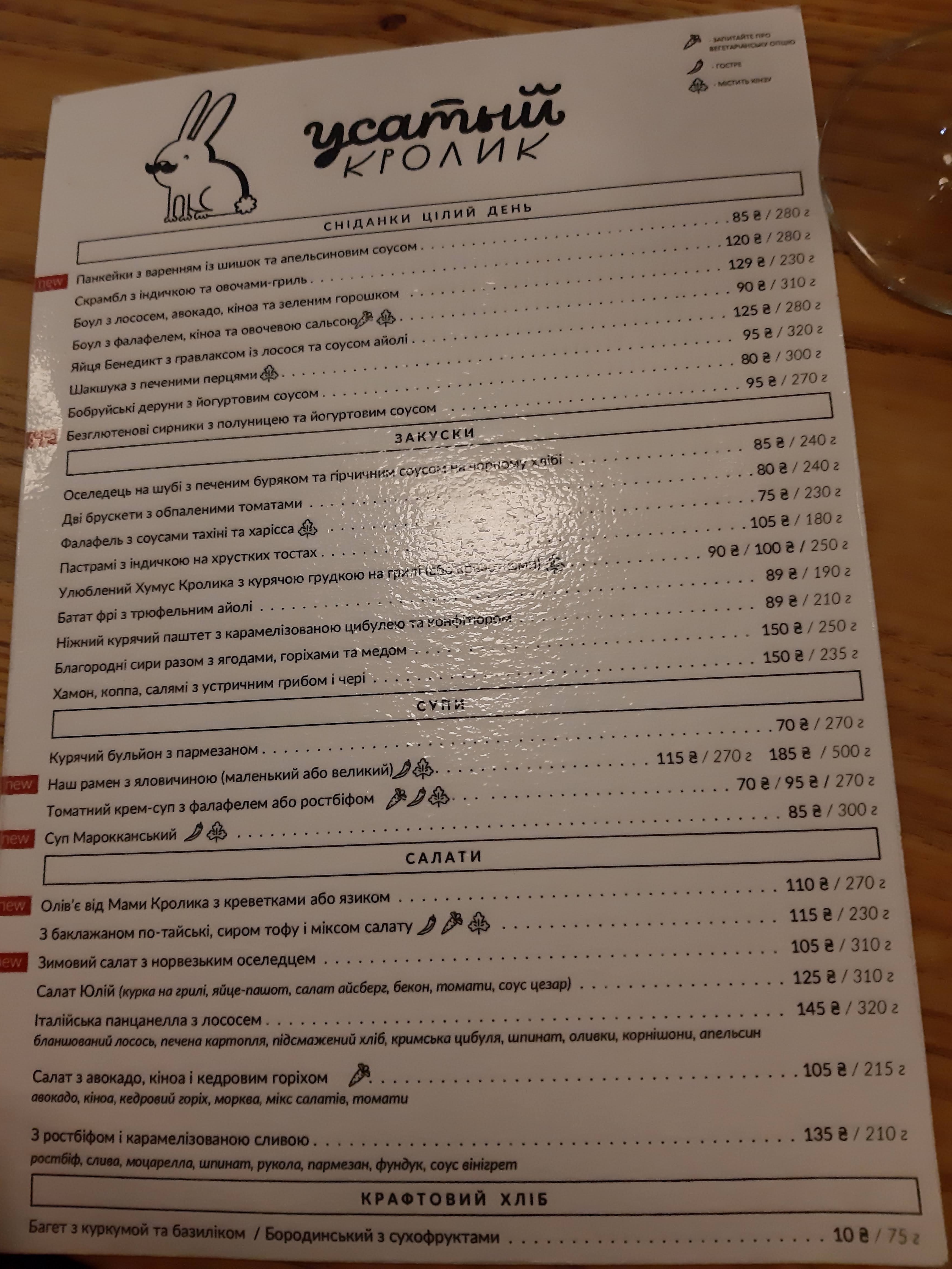 Вусатий Кролик menu 11