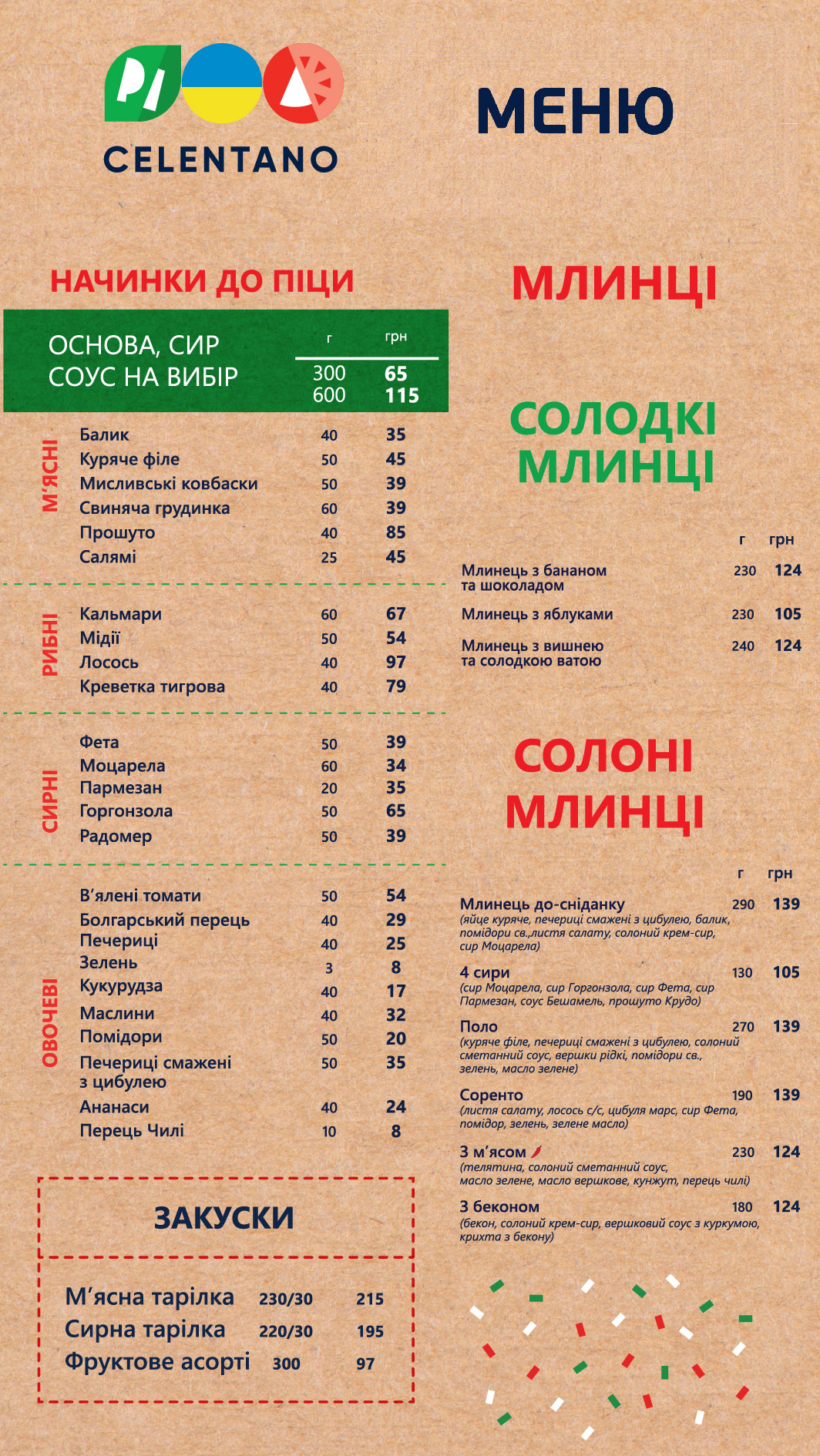 Pizza Celentano menu 2