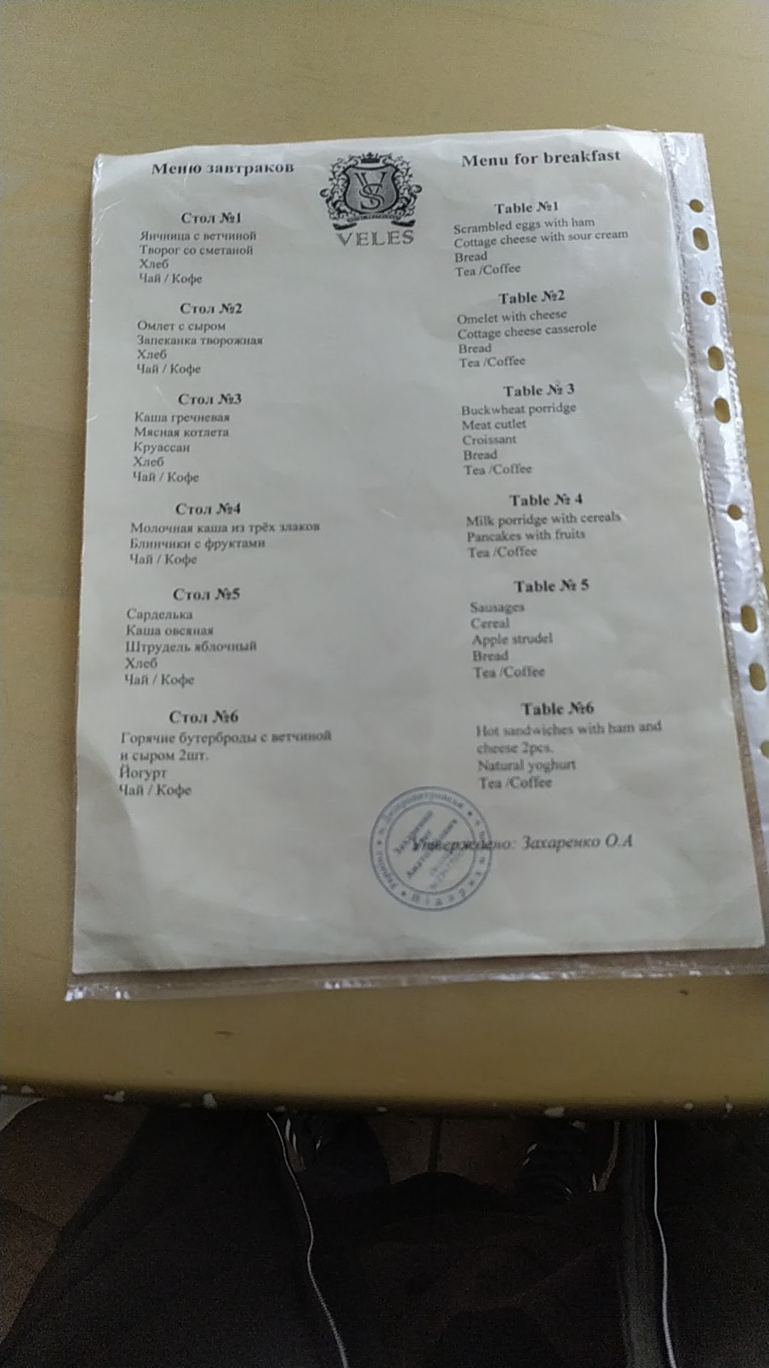 VELES menu 5