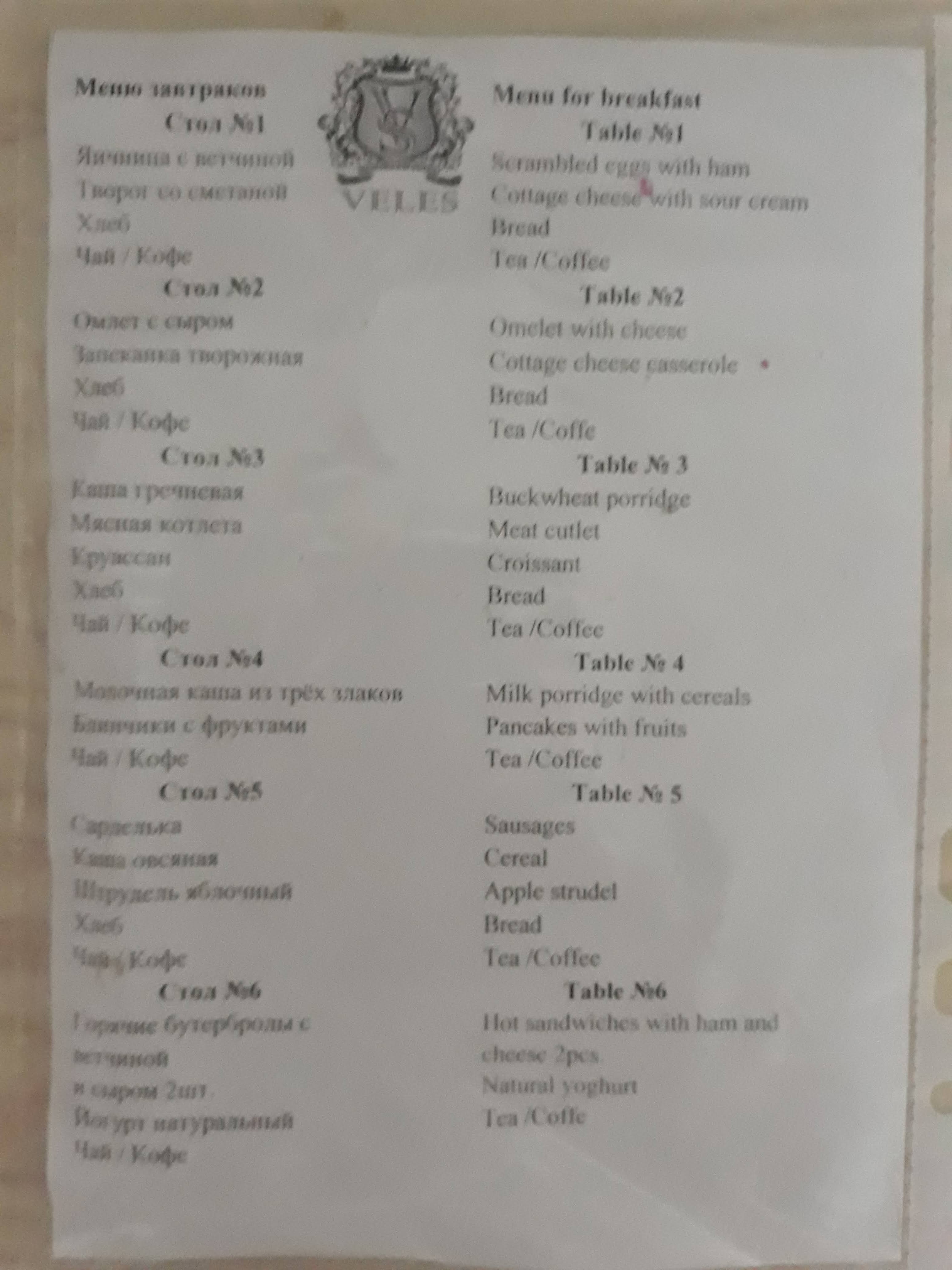 VELES menu 6