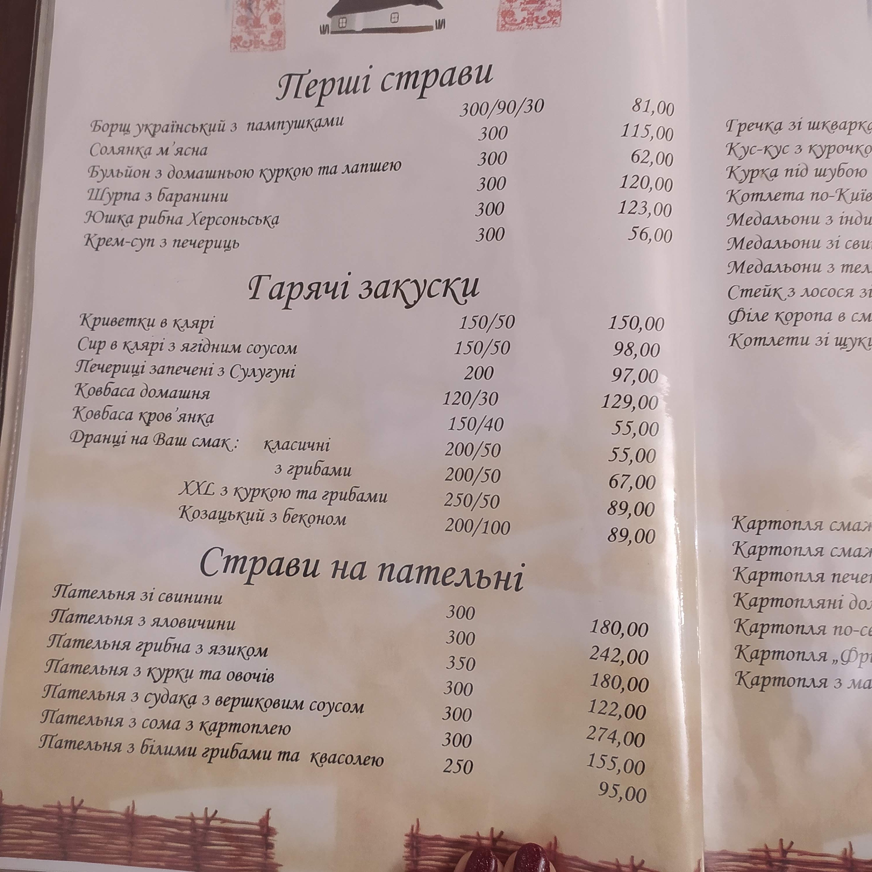 Tynytsia menu 2