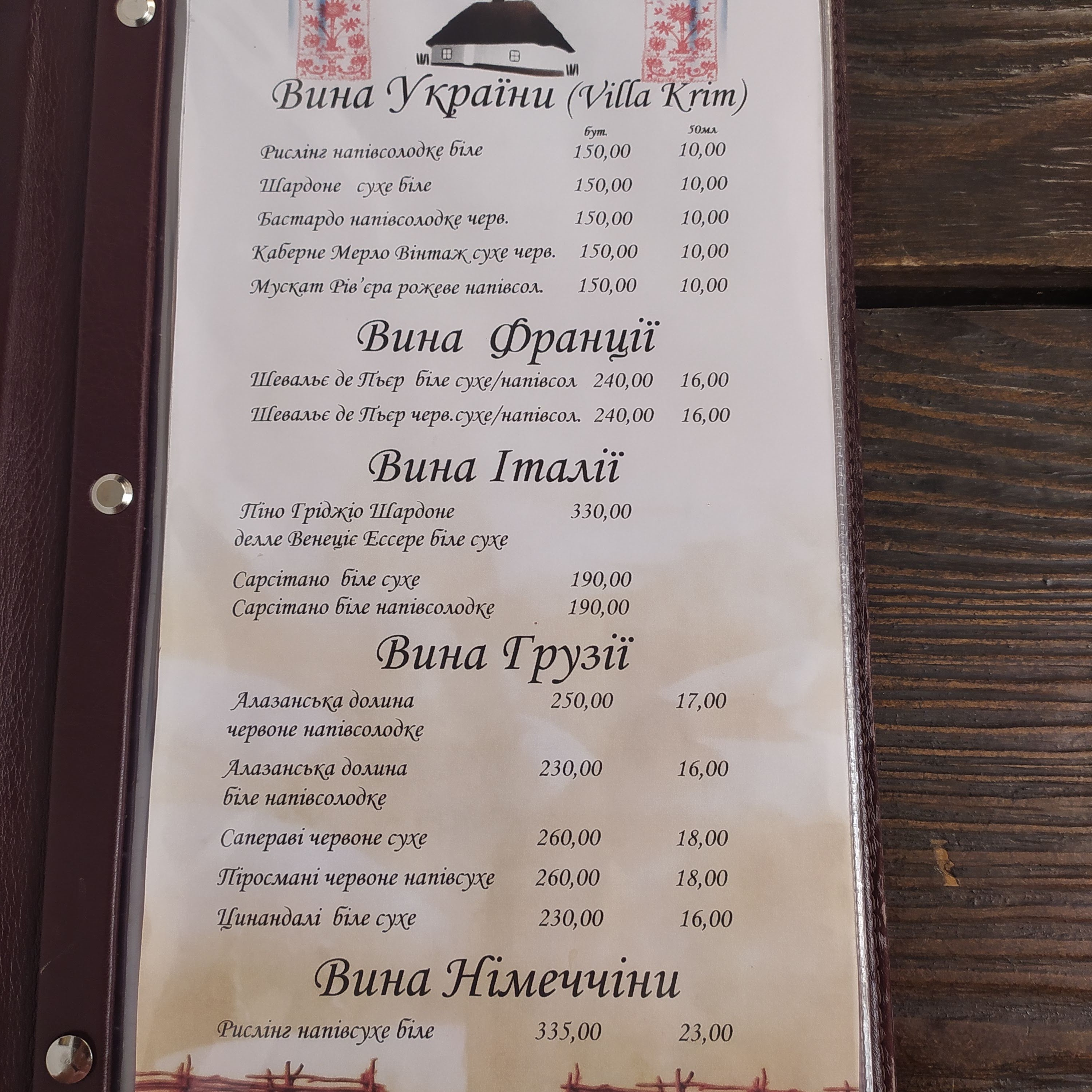 Tynytsia menu 6