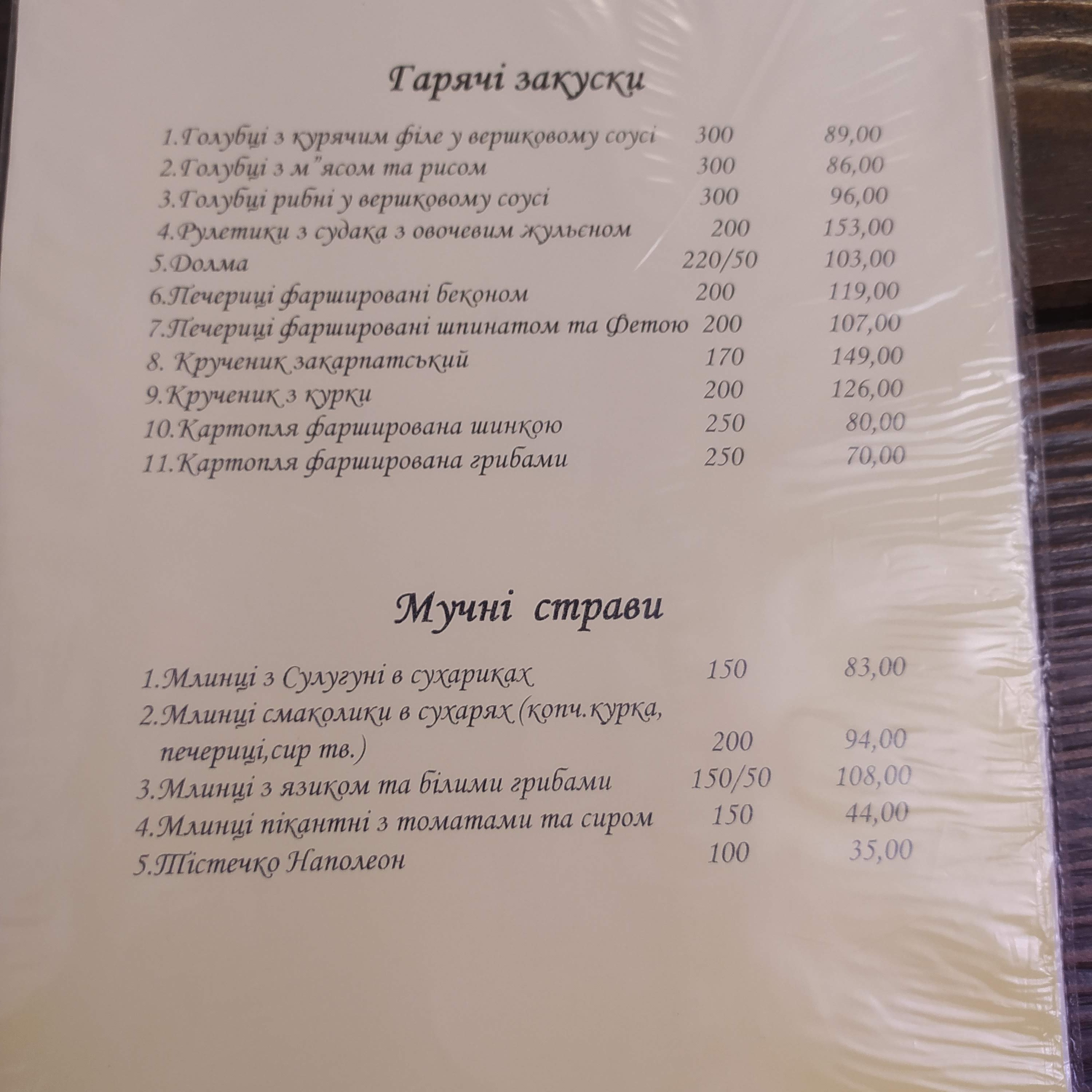 Tynytsia menu 7