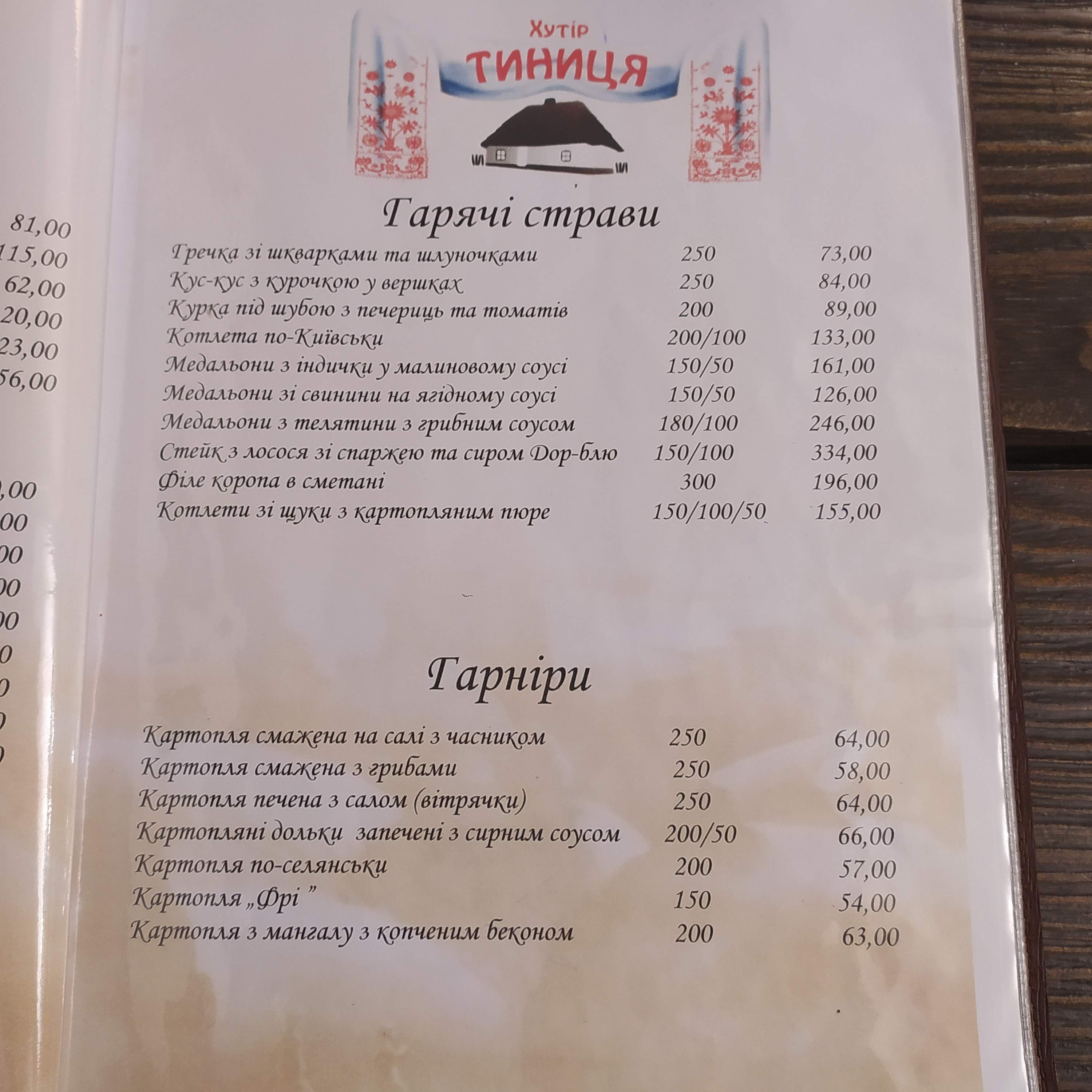 Tynytsia menu 9