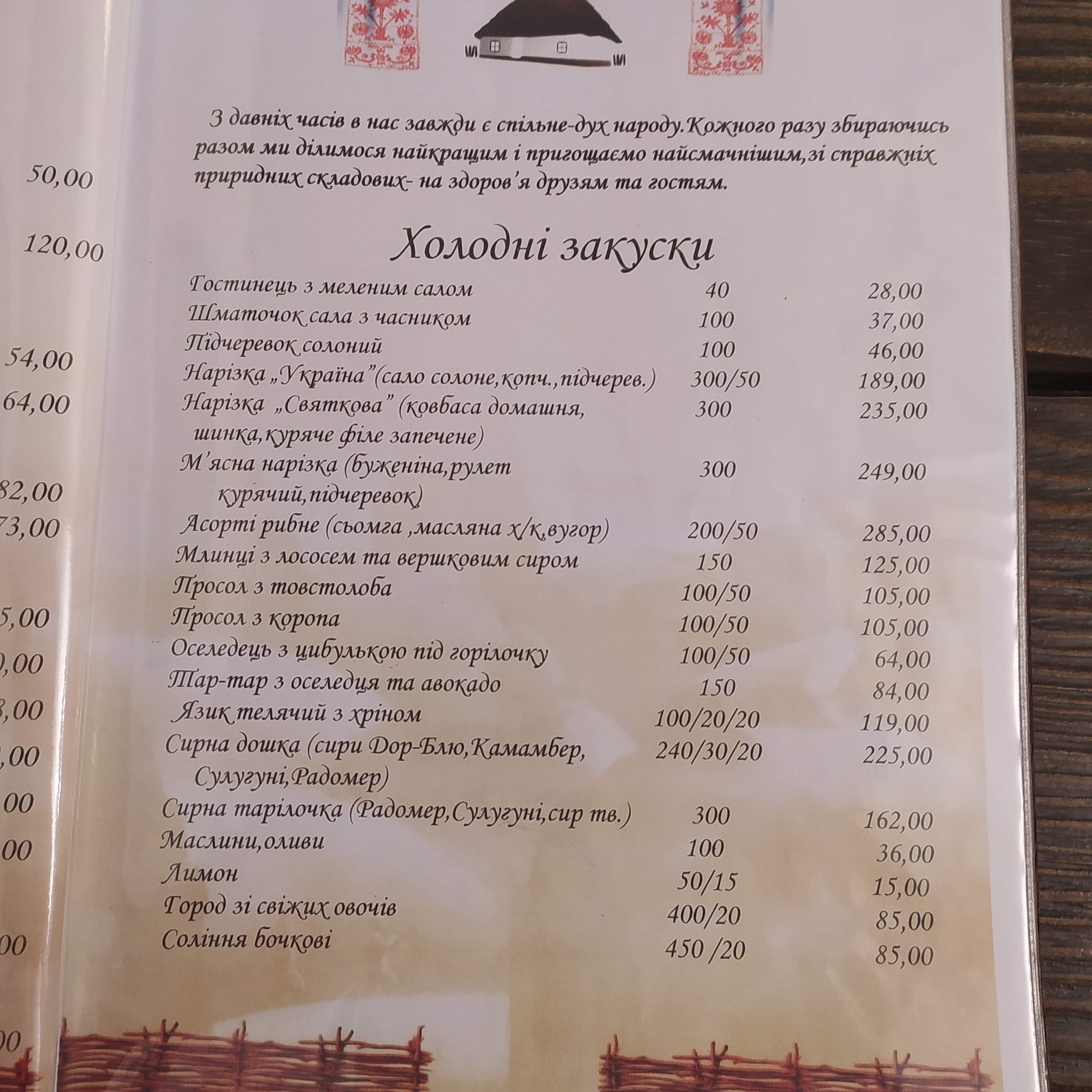Tynytsia menu 11