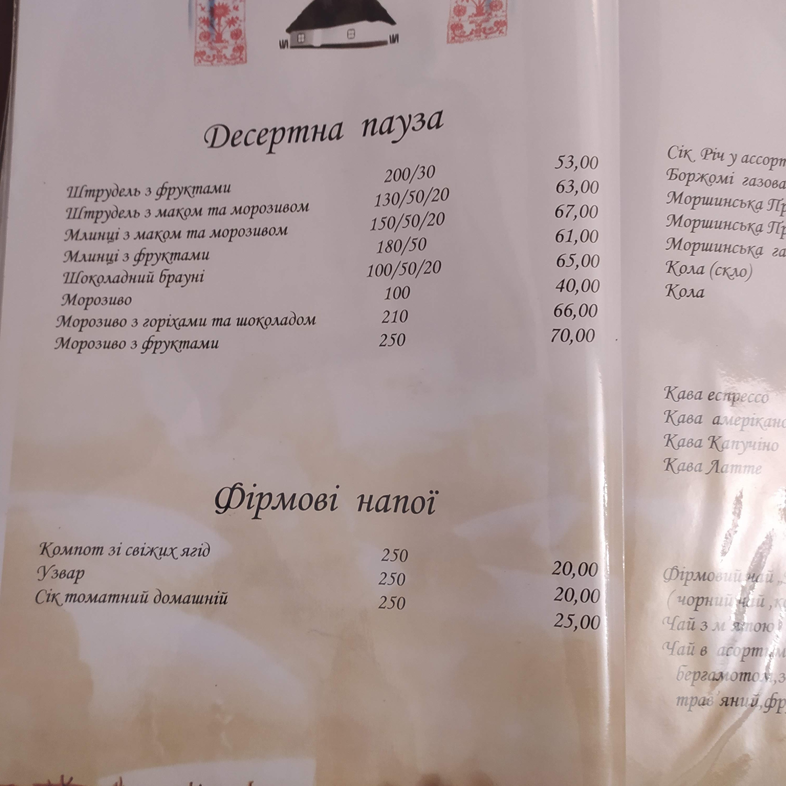 Tynytsia menu 12