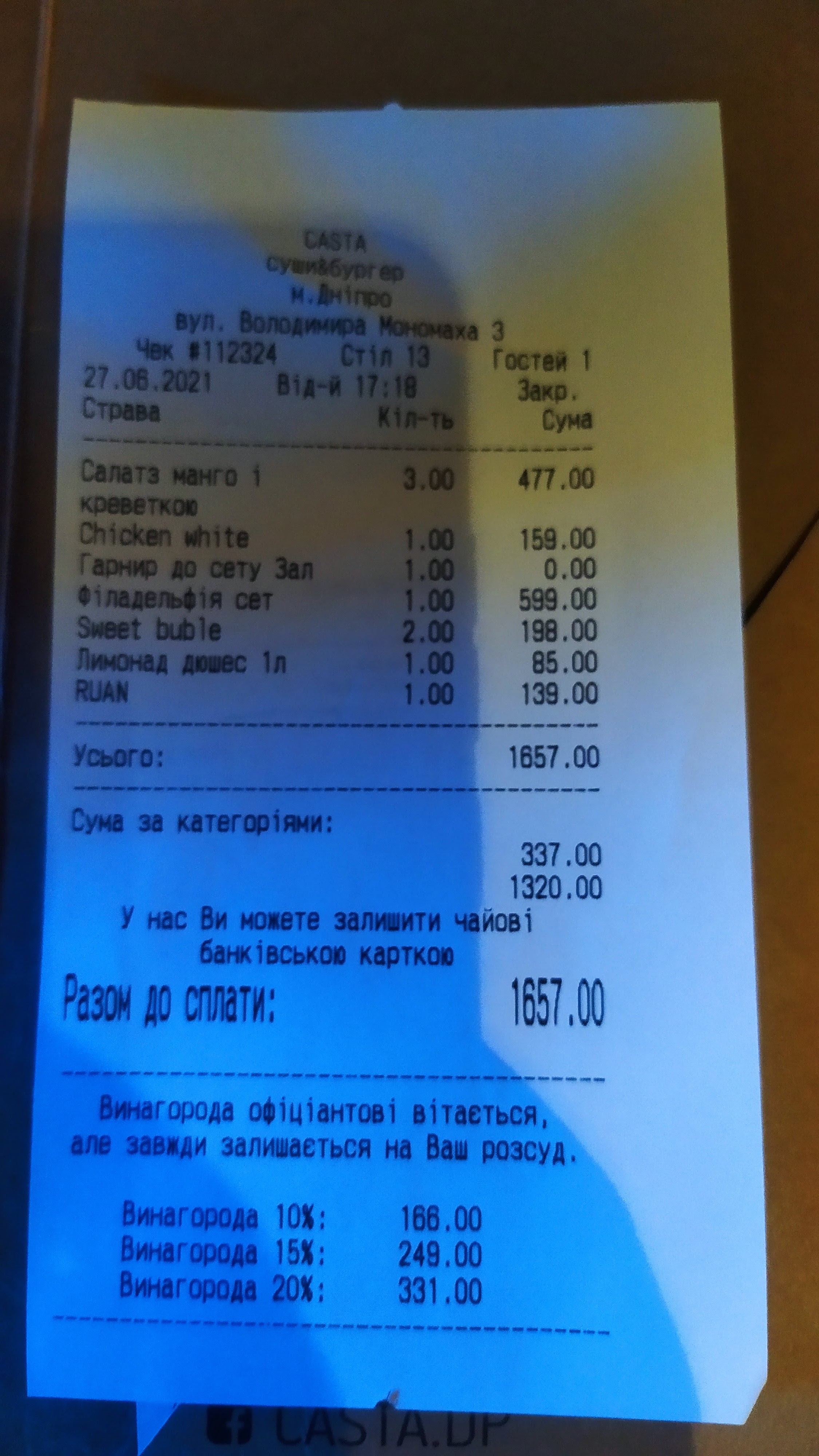 Casta menu 3