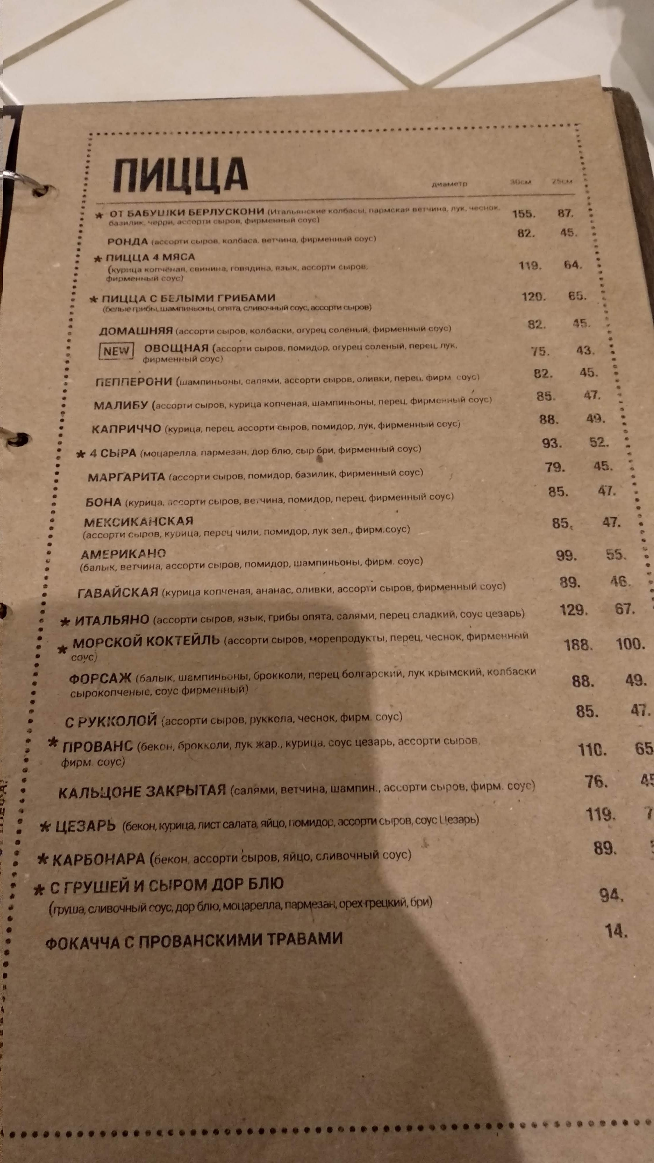 Cafe Pizza-bar Rymski pekarni menu 7