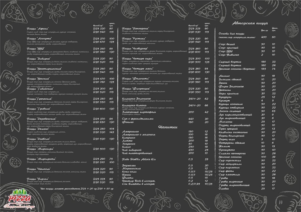 Pizza City menu 1