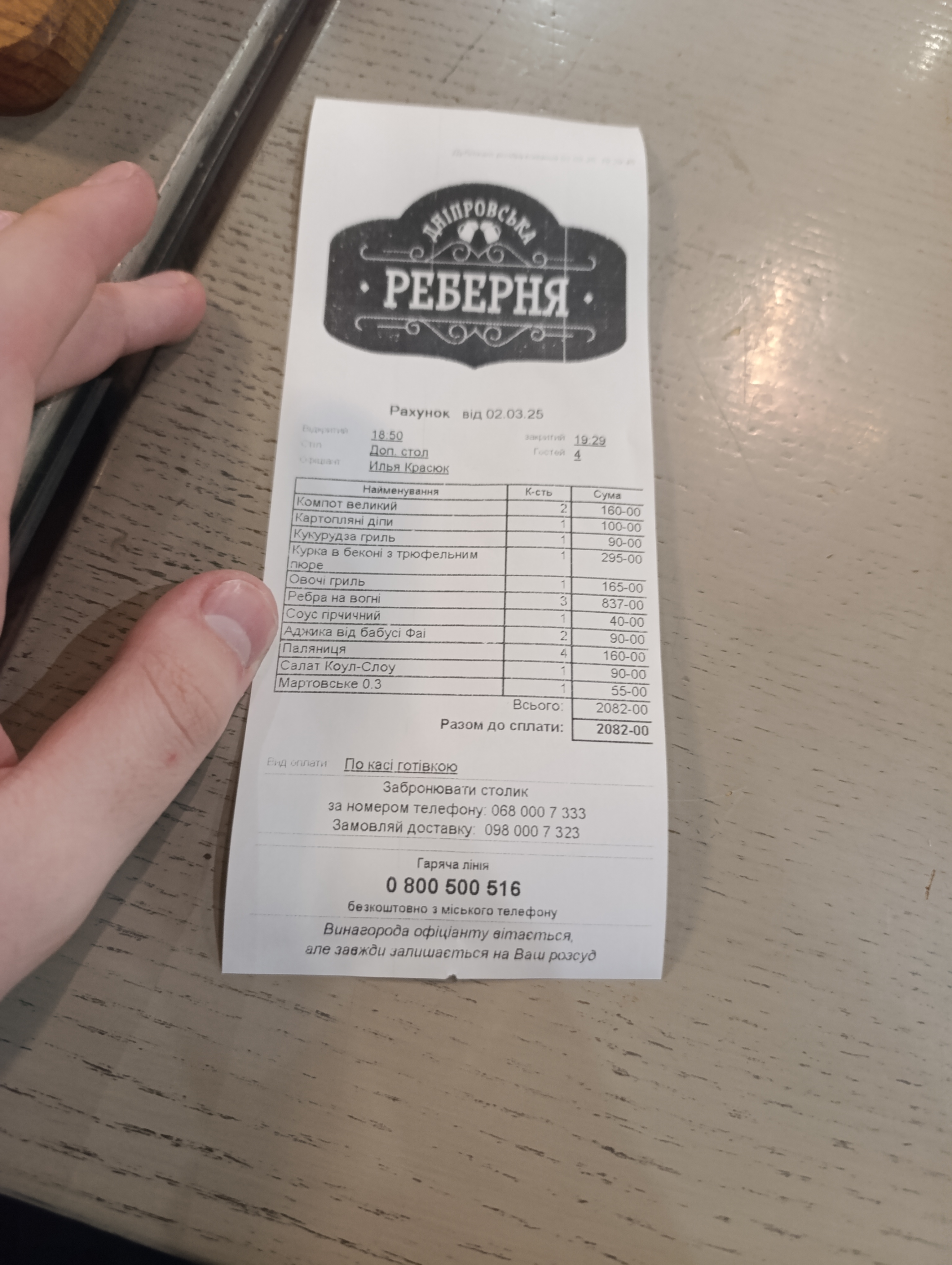 Dniprovsʹka Rebernya menu 3