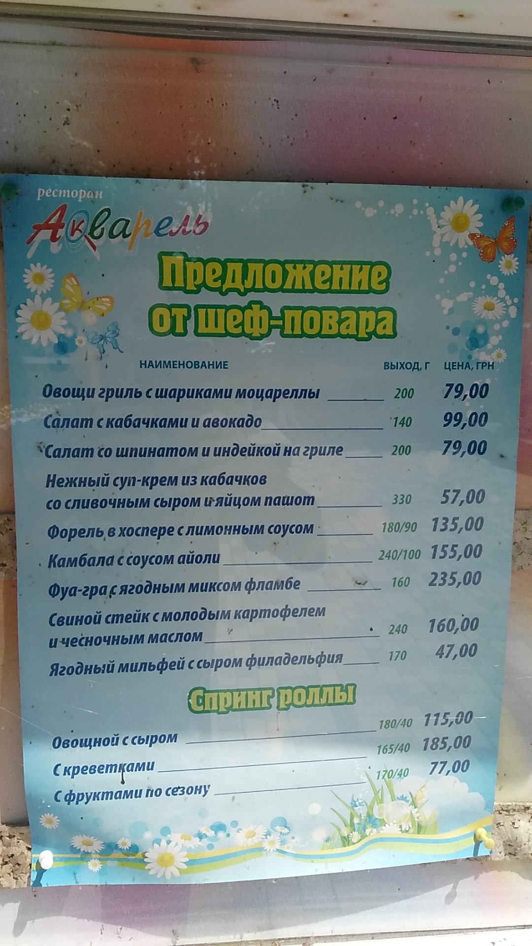 Akvarel' menu 3