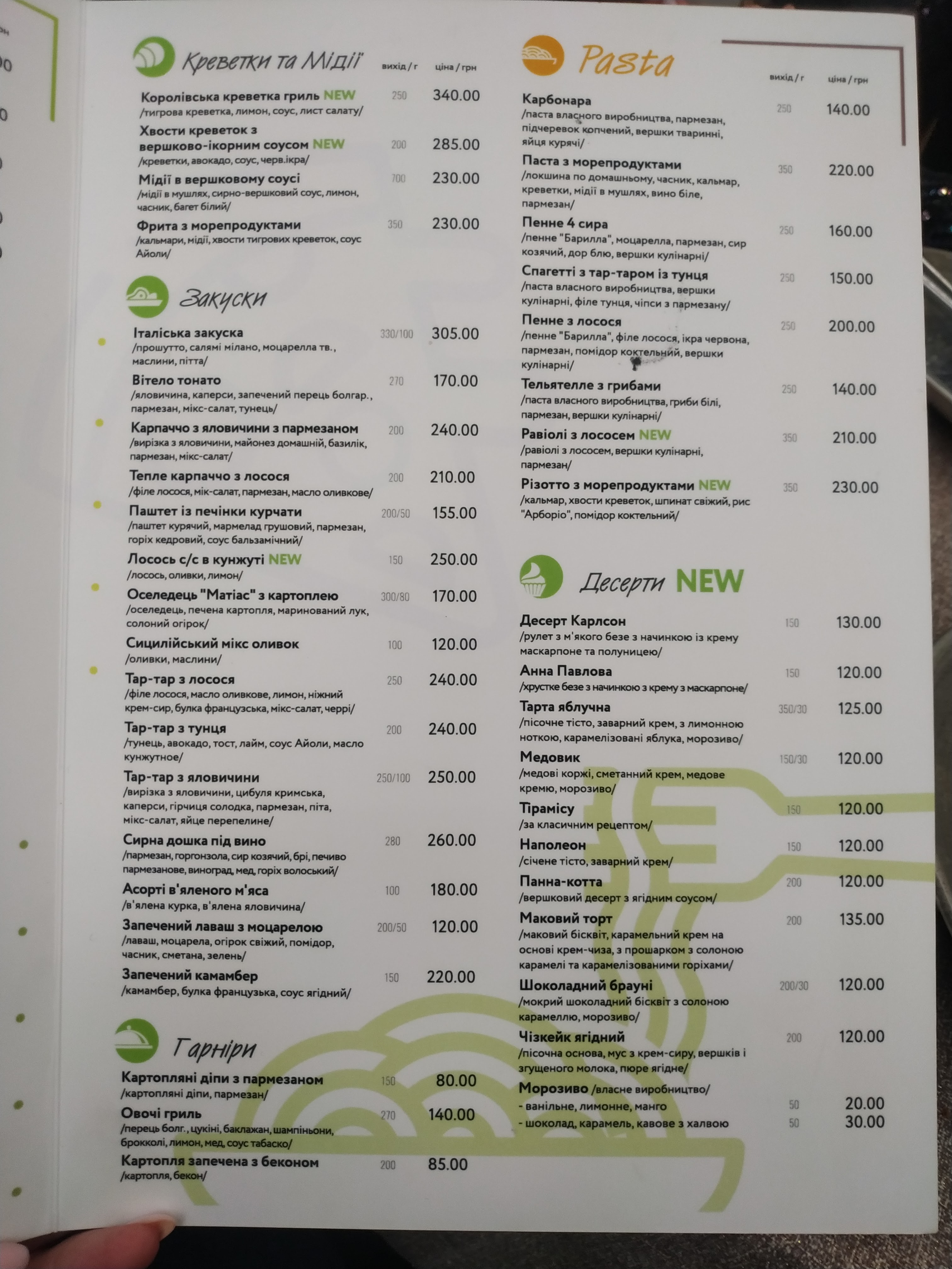 Karlson Party Bar menu 2