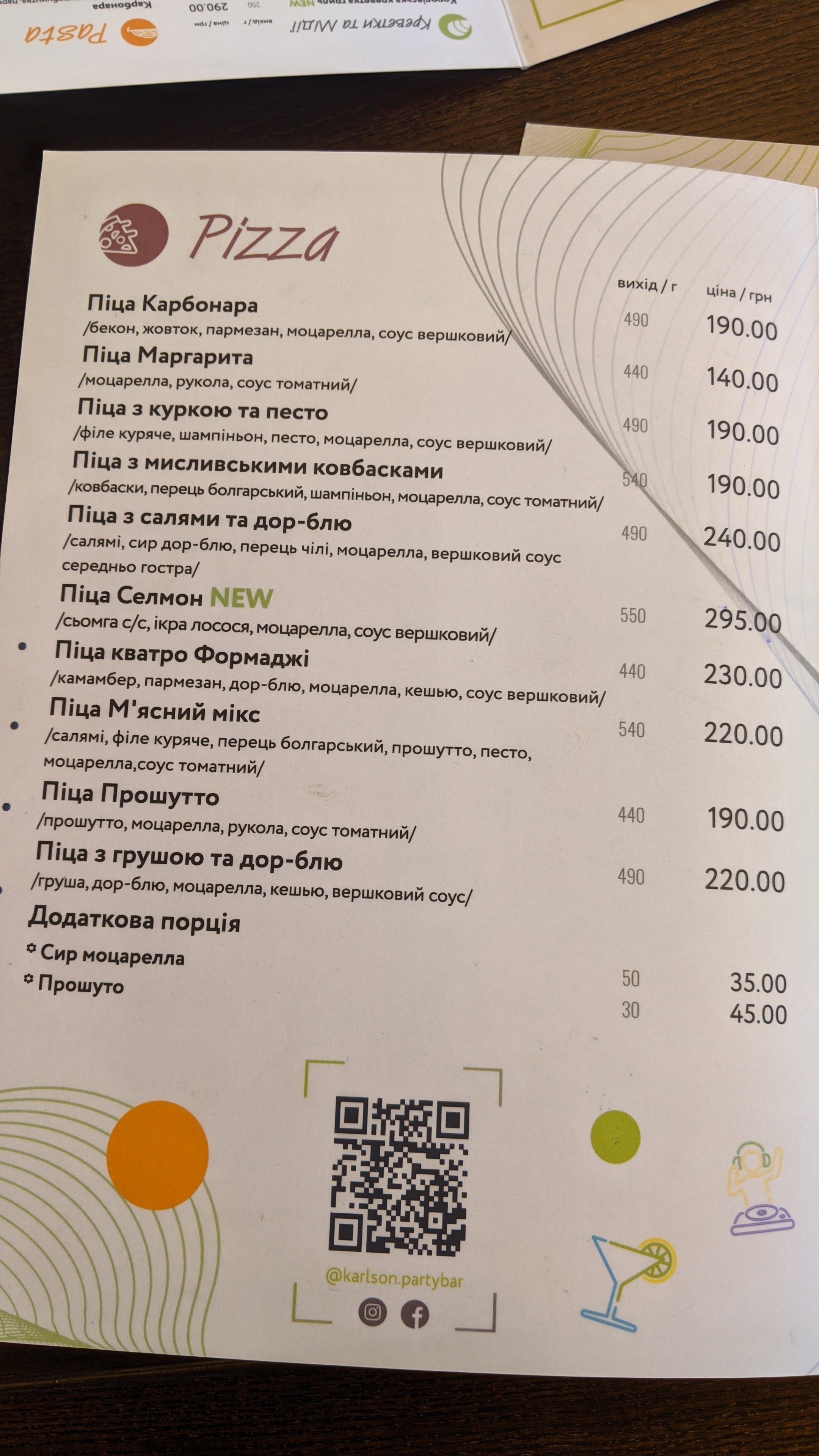 Karlson Party Bar menu 6