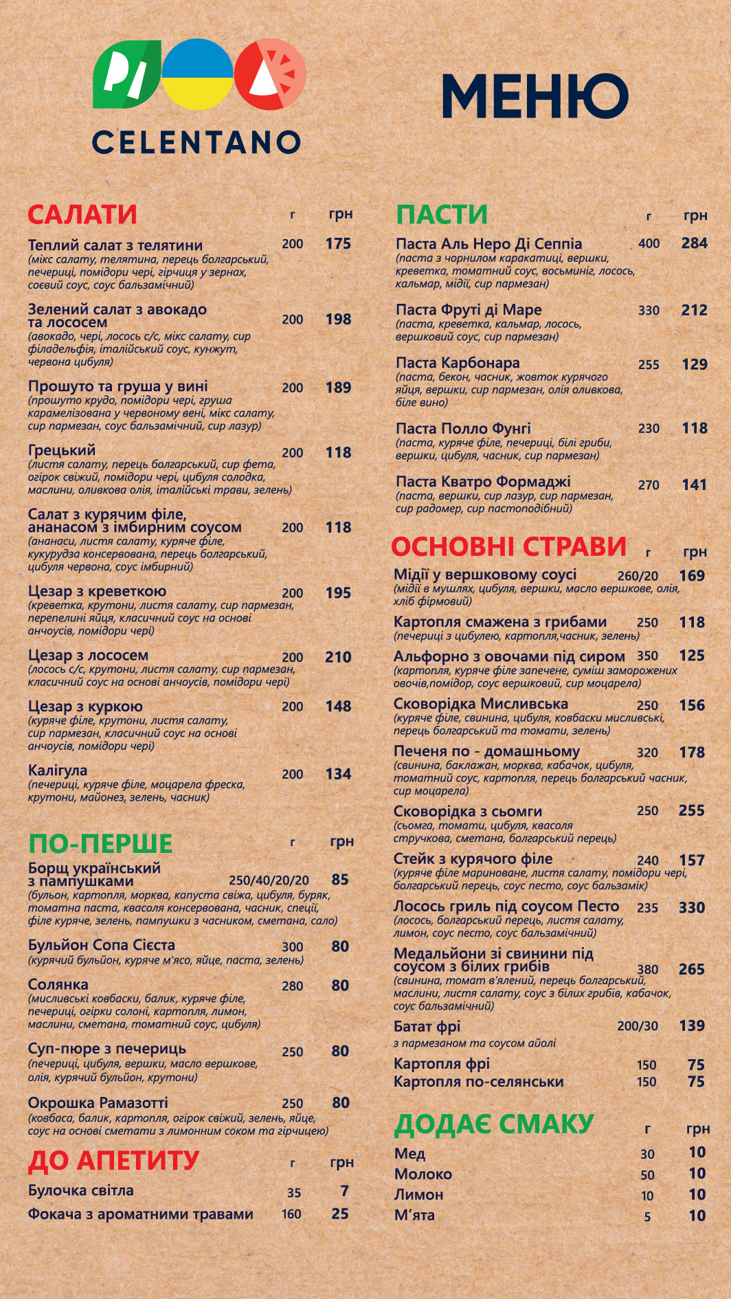Celentano Pizza menu 6
