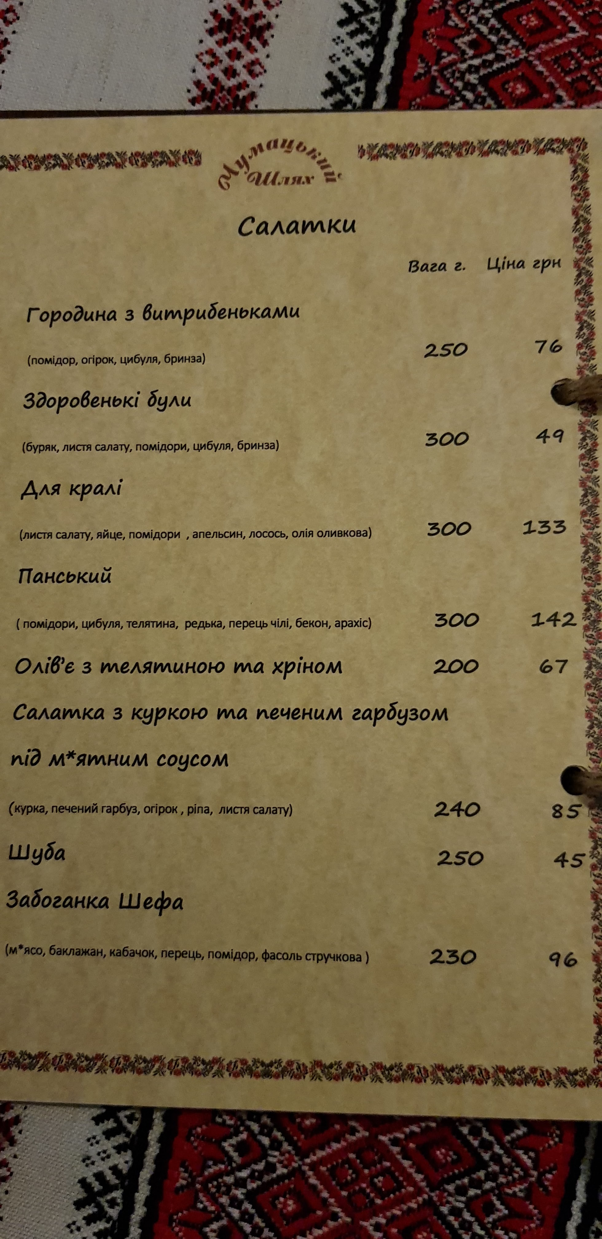Chumatskyy Shlyah menu 11