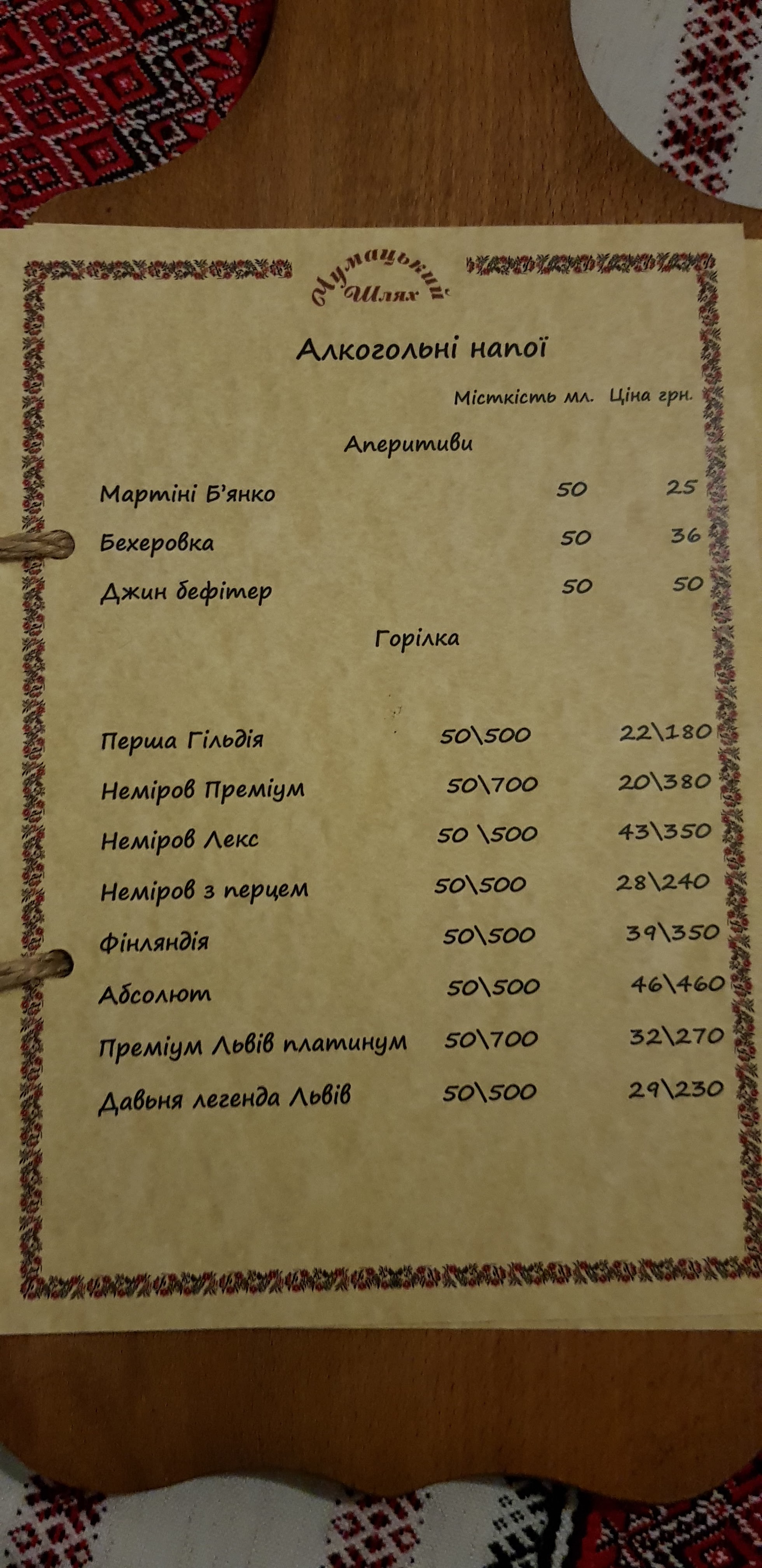 Chumatskyy Shlyah menu 12