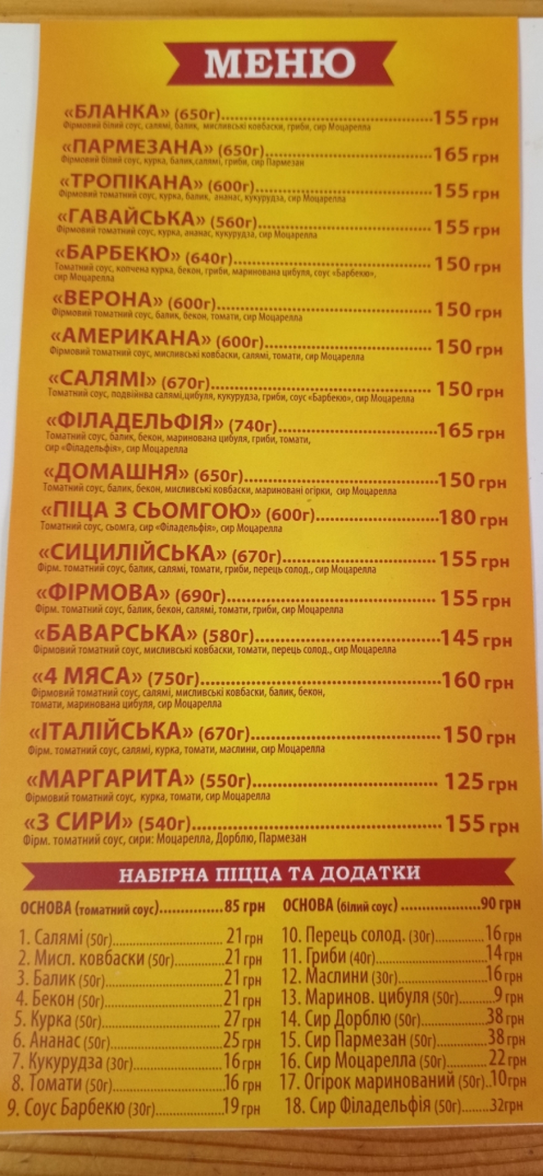 Pizza food time menu 7