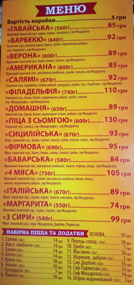 Pizza food time menu 8