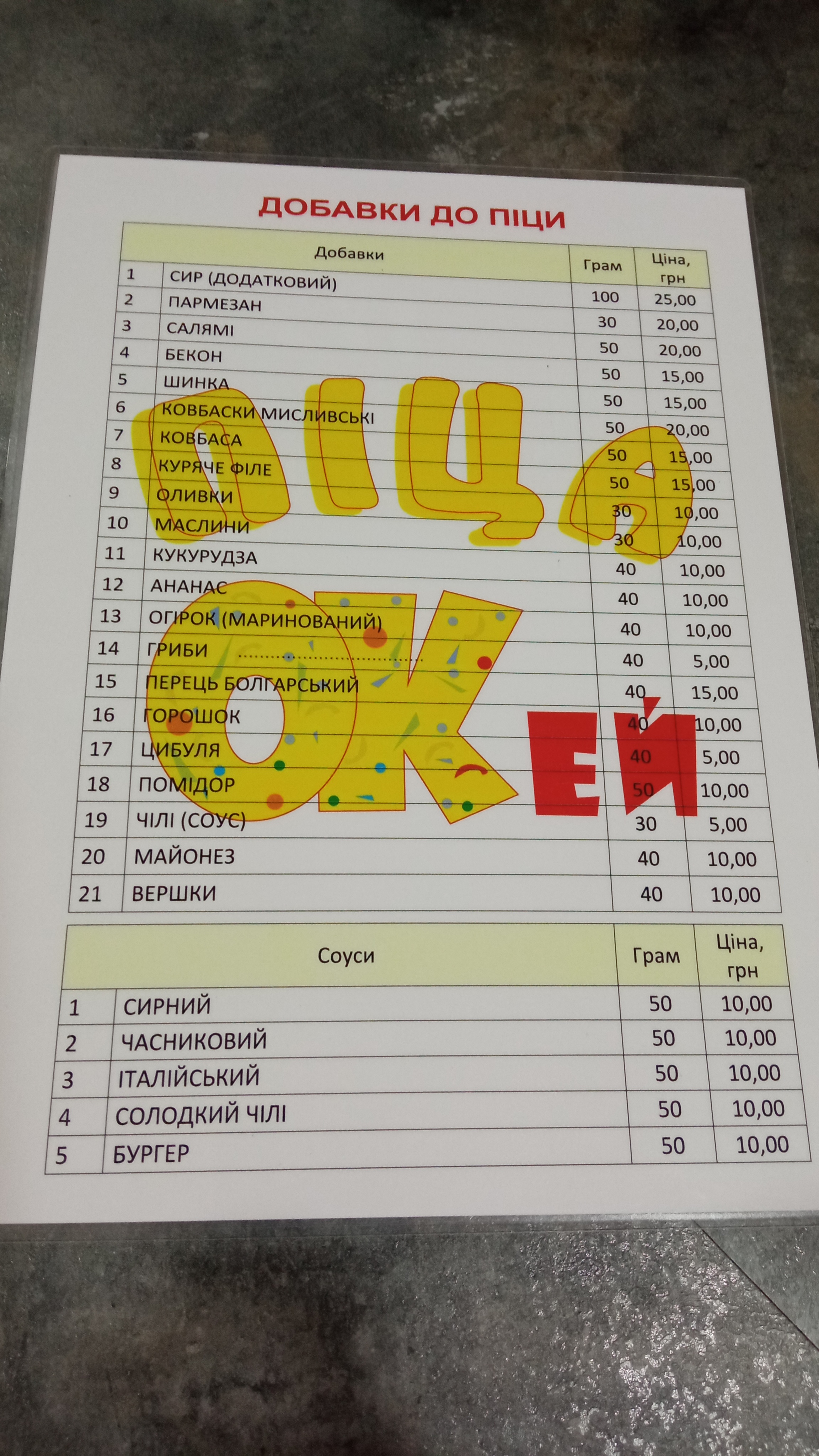 Окей menu 5