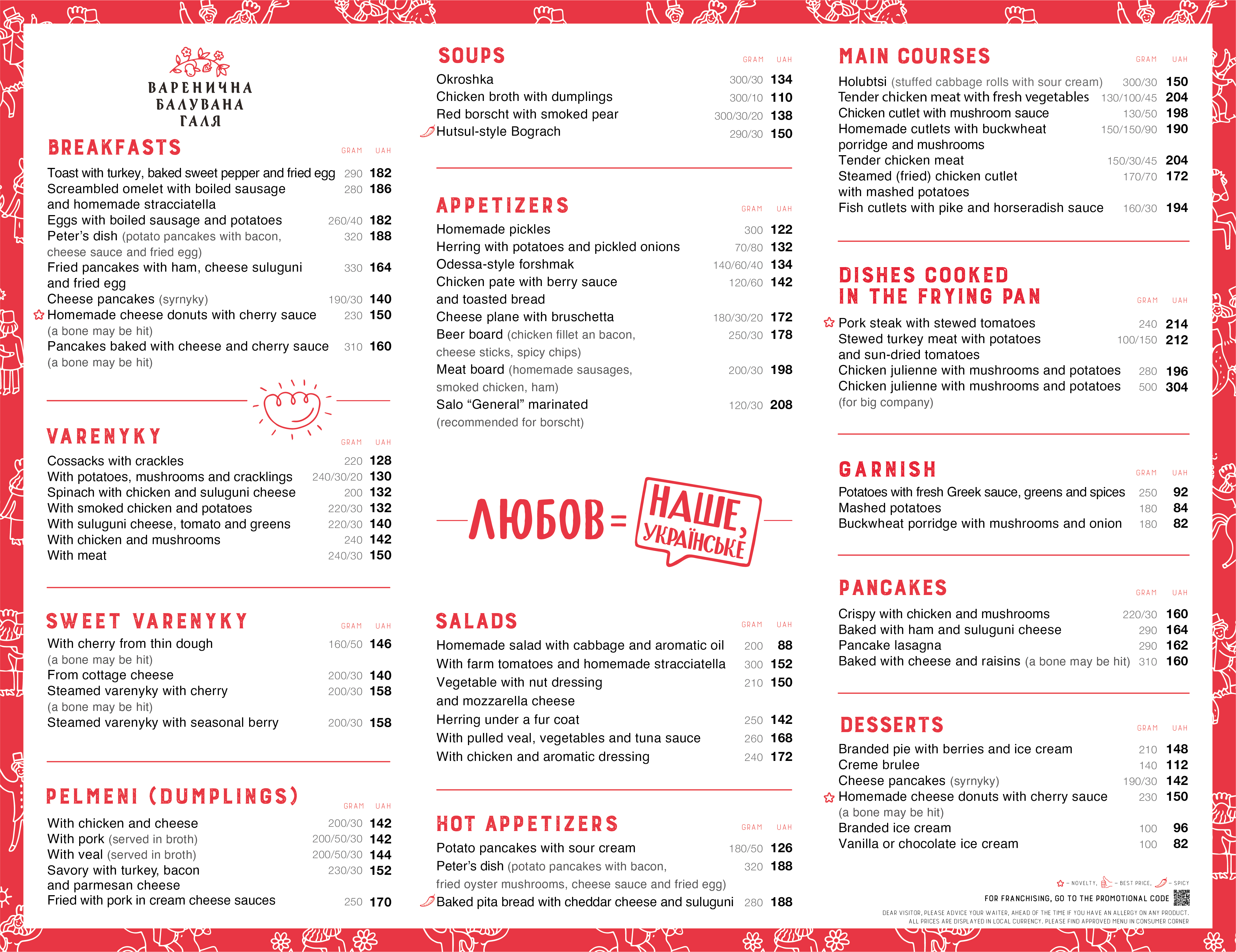 Varenychna Baluvana Galya menu 2
