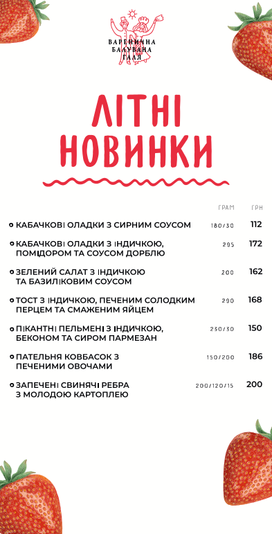 Varenychna Baluvana Galya menu 5