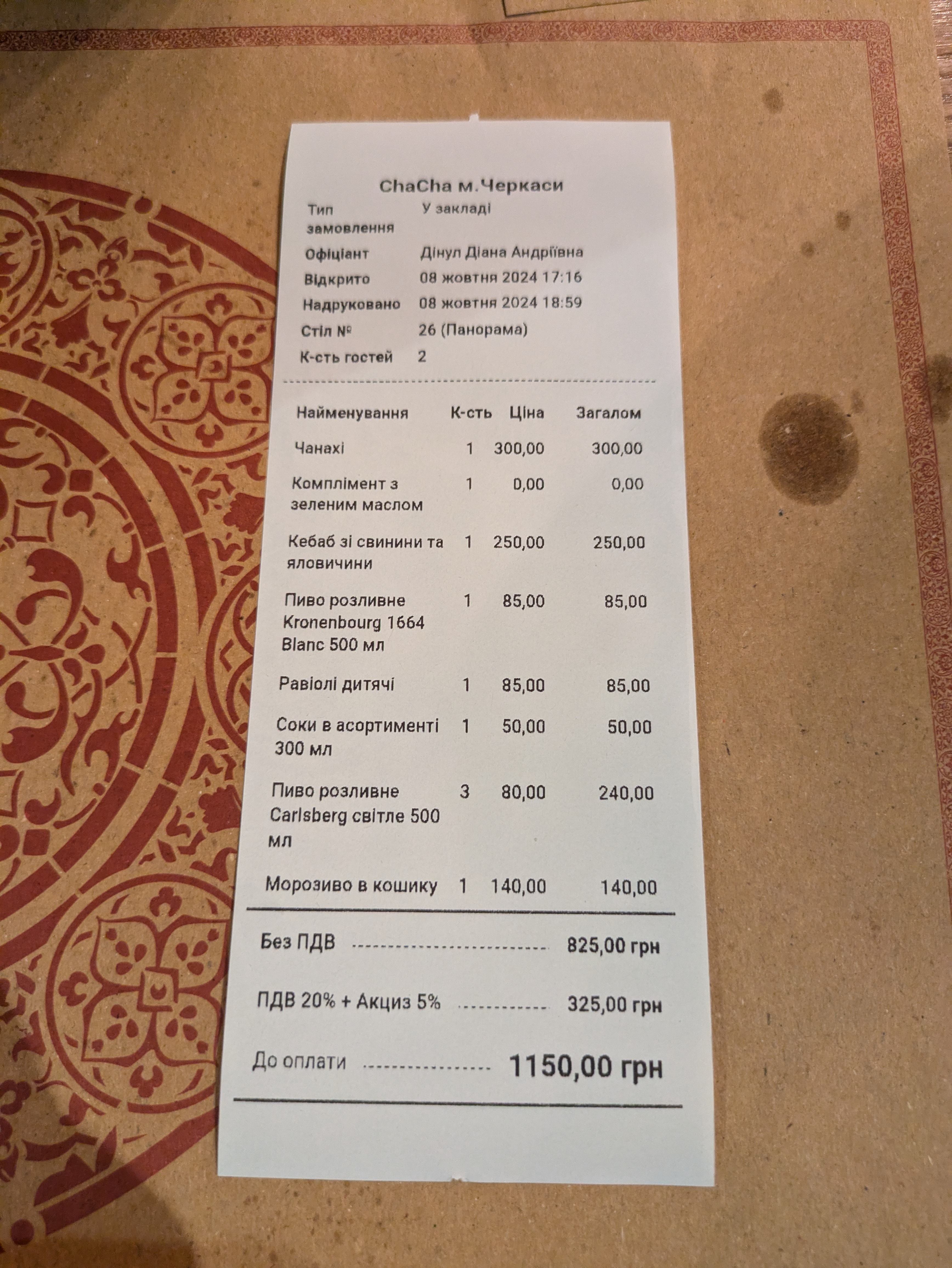 Chacha - Hruzynsʹkyy Restoran menu 2