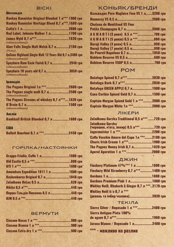 Old Castle menu 2
