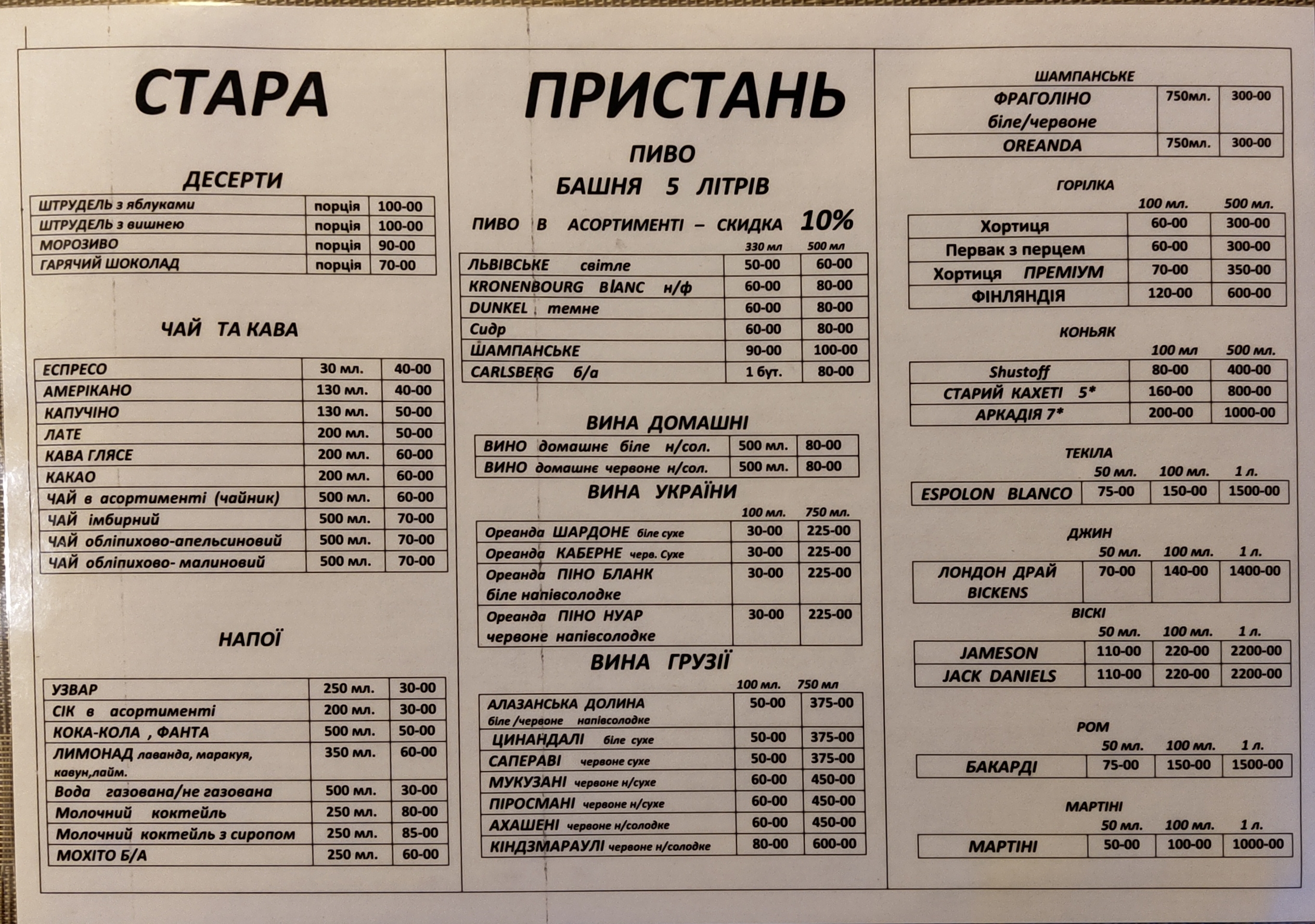 Stara Prystanʹ menu 2