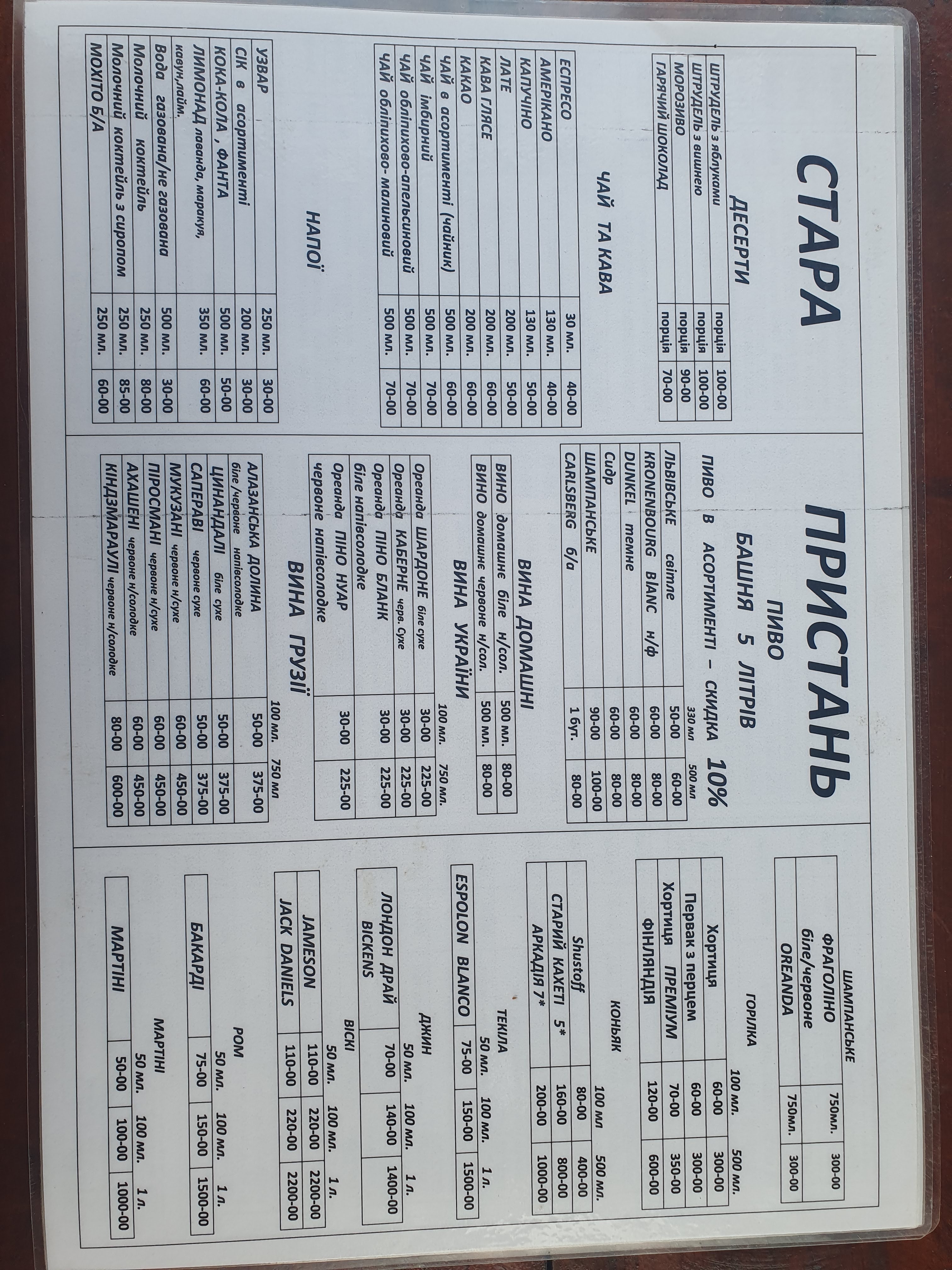 Stara Prystanʹ menu 7