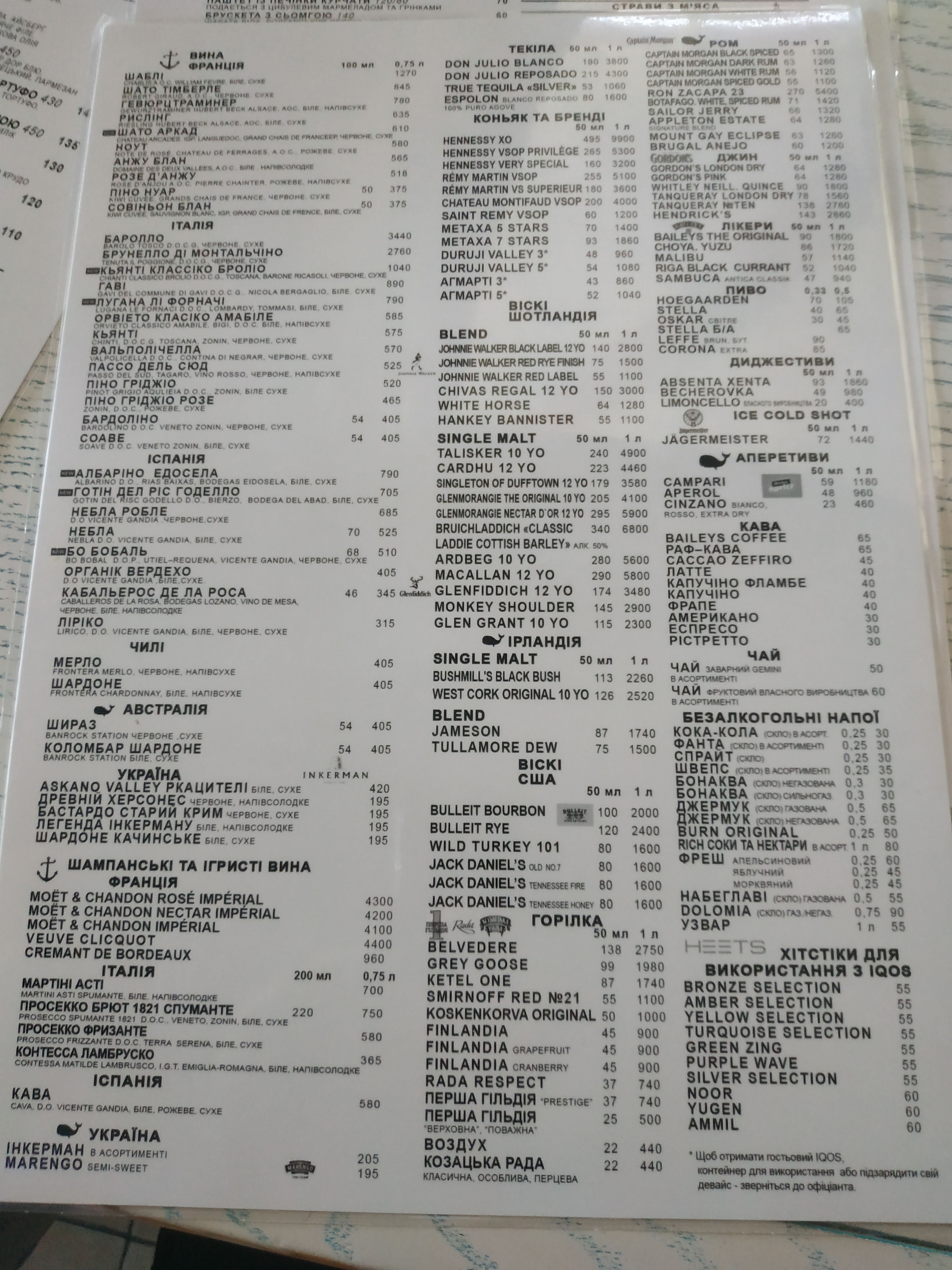 Faro del Porto menu 1