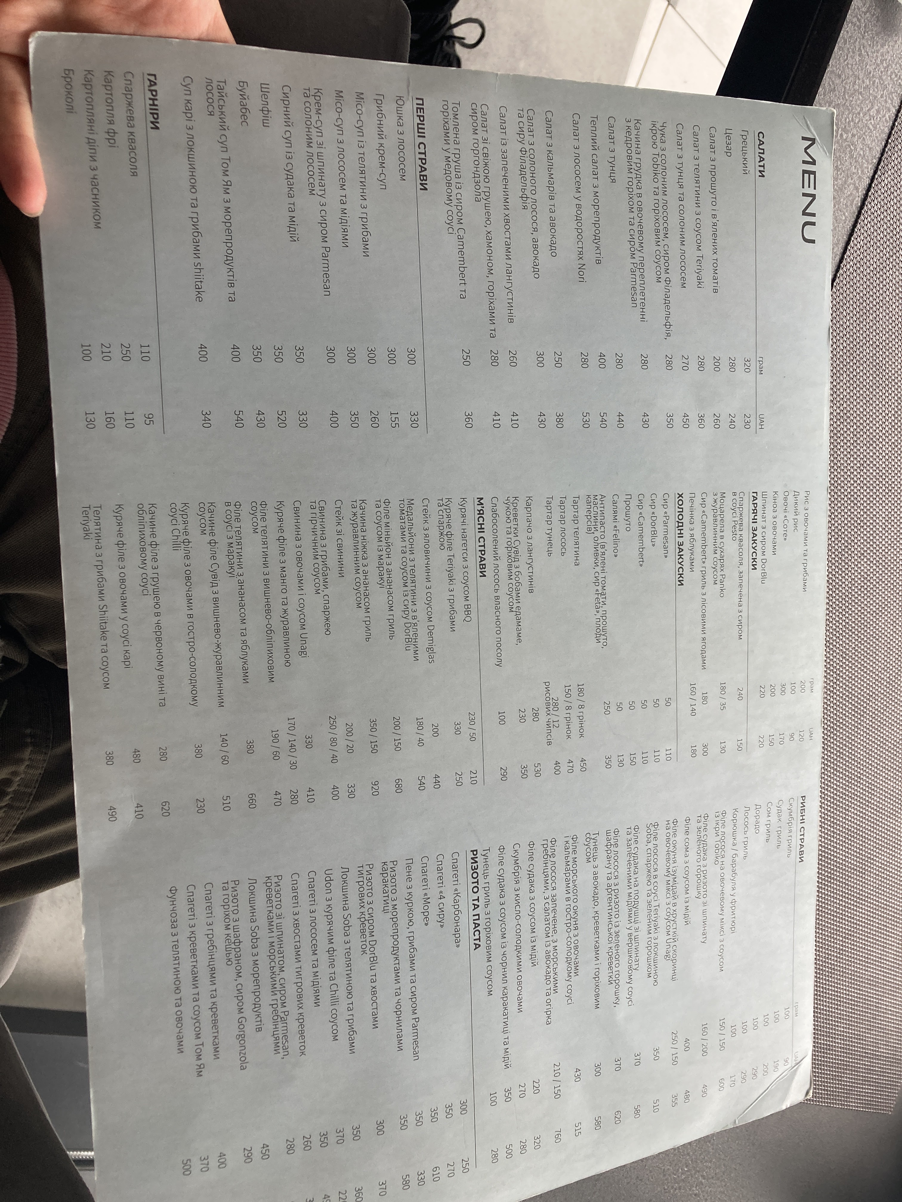 LEVEE menu 6