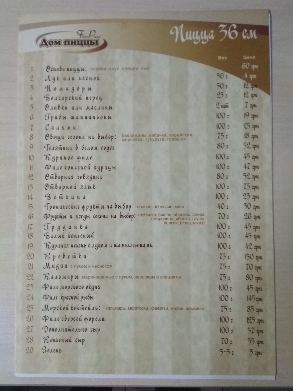 House of pizza menu 5