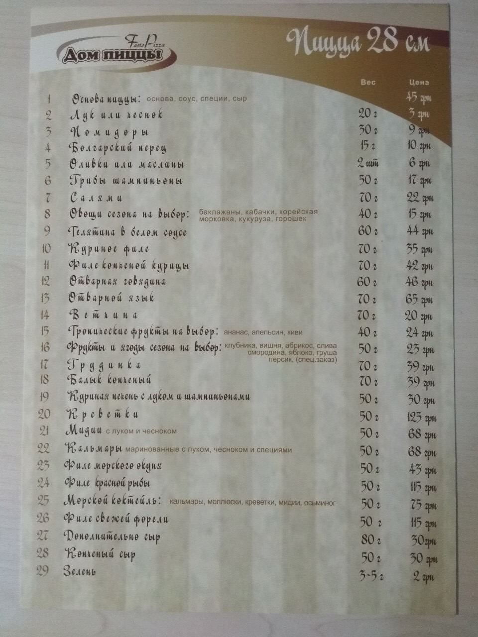 House of pizza menu 8